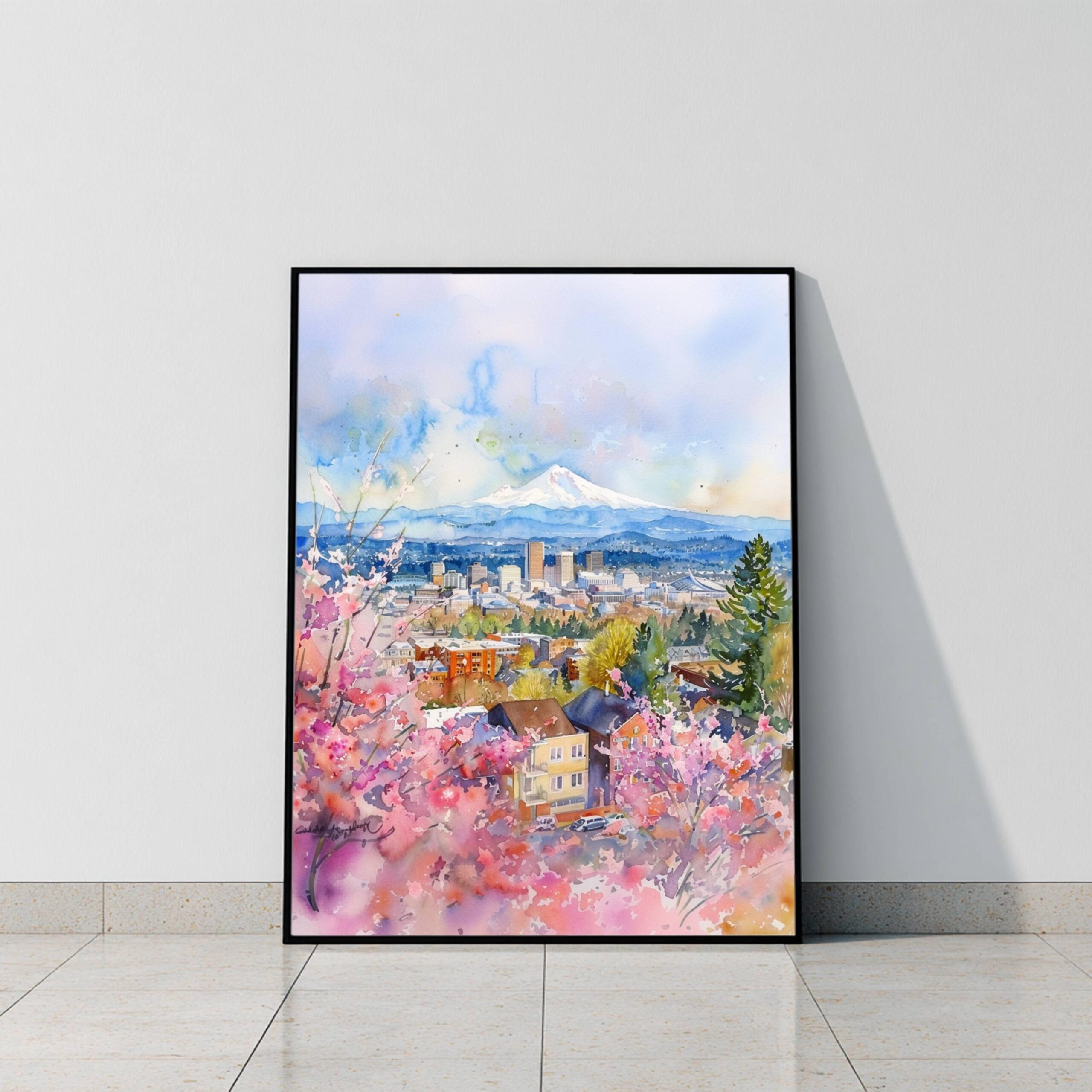 Portland and Mount Hood Ohio USA Watercolor Print: American Travel Art Poster - Image 10