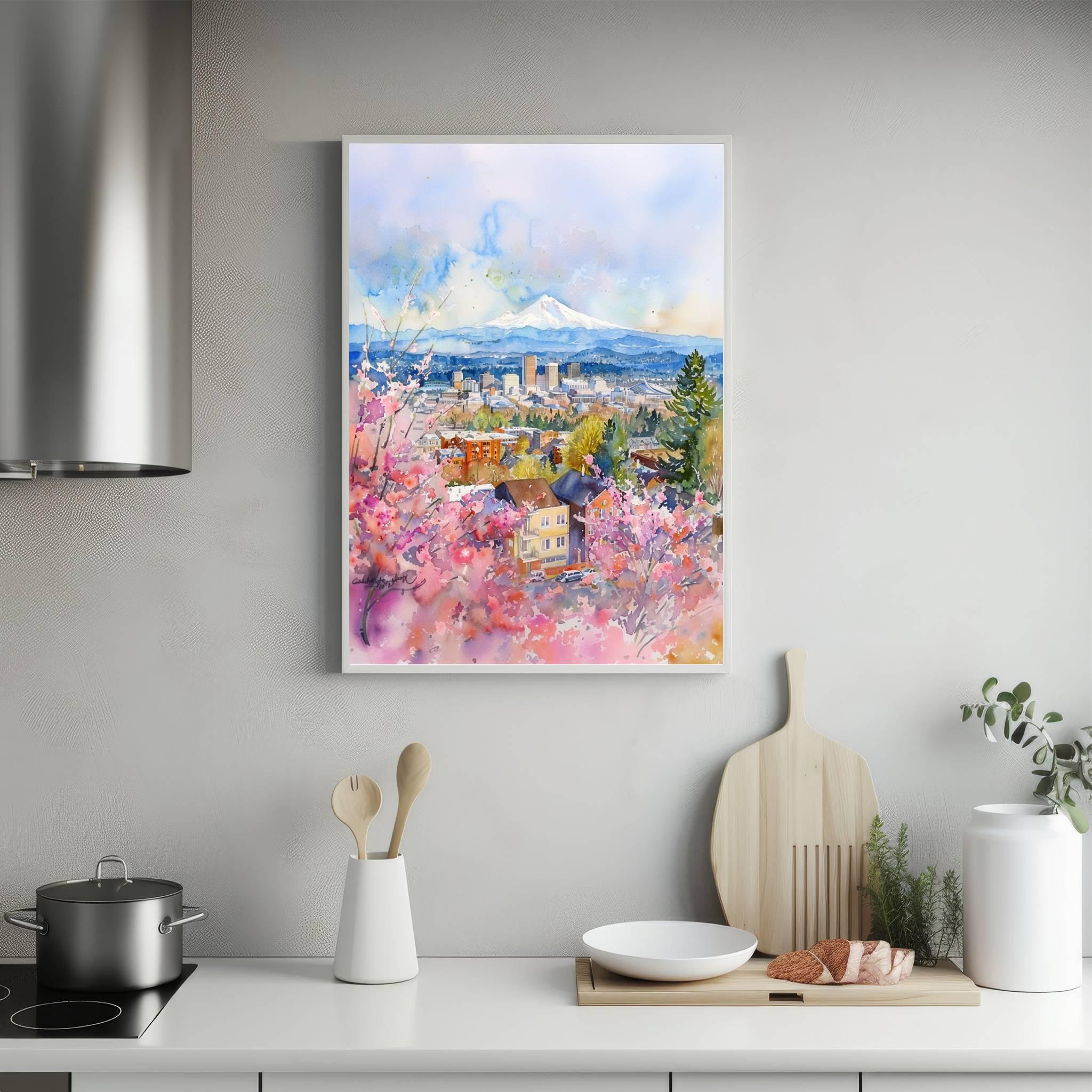 Portland and Mount Hood Ohio USA Watercolor Print: American Travel Art Poster - Image 5