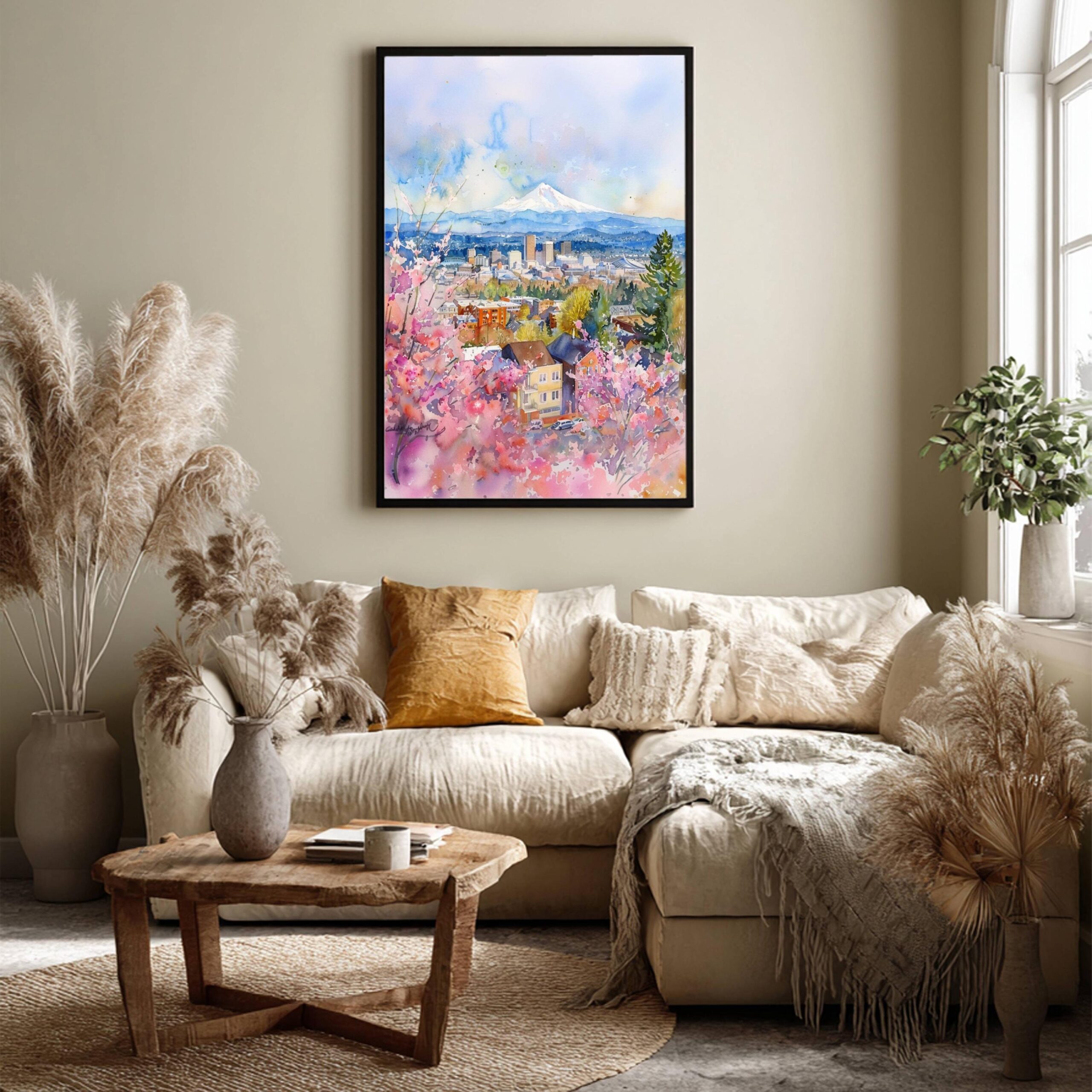 Portland and Mount Hood Ohio USA Watercolor Print: American Travel Art Poster - Image 3