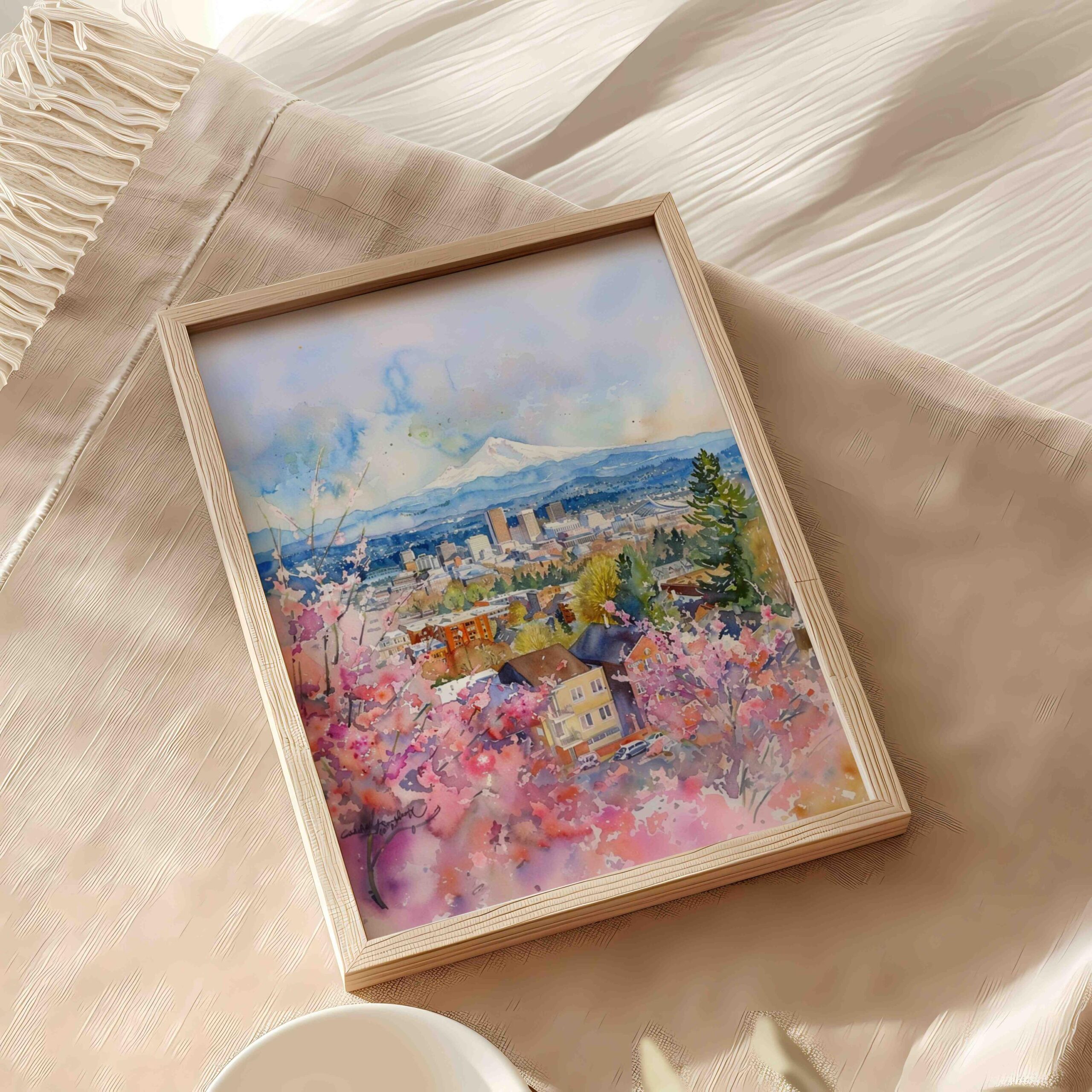 Portland and Mount Hood Ohio USA Watercolor Print: American Travel Art Poster - Image 6