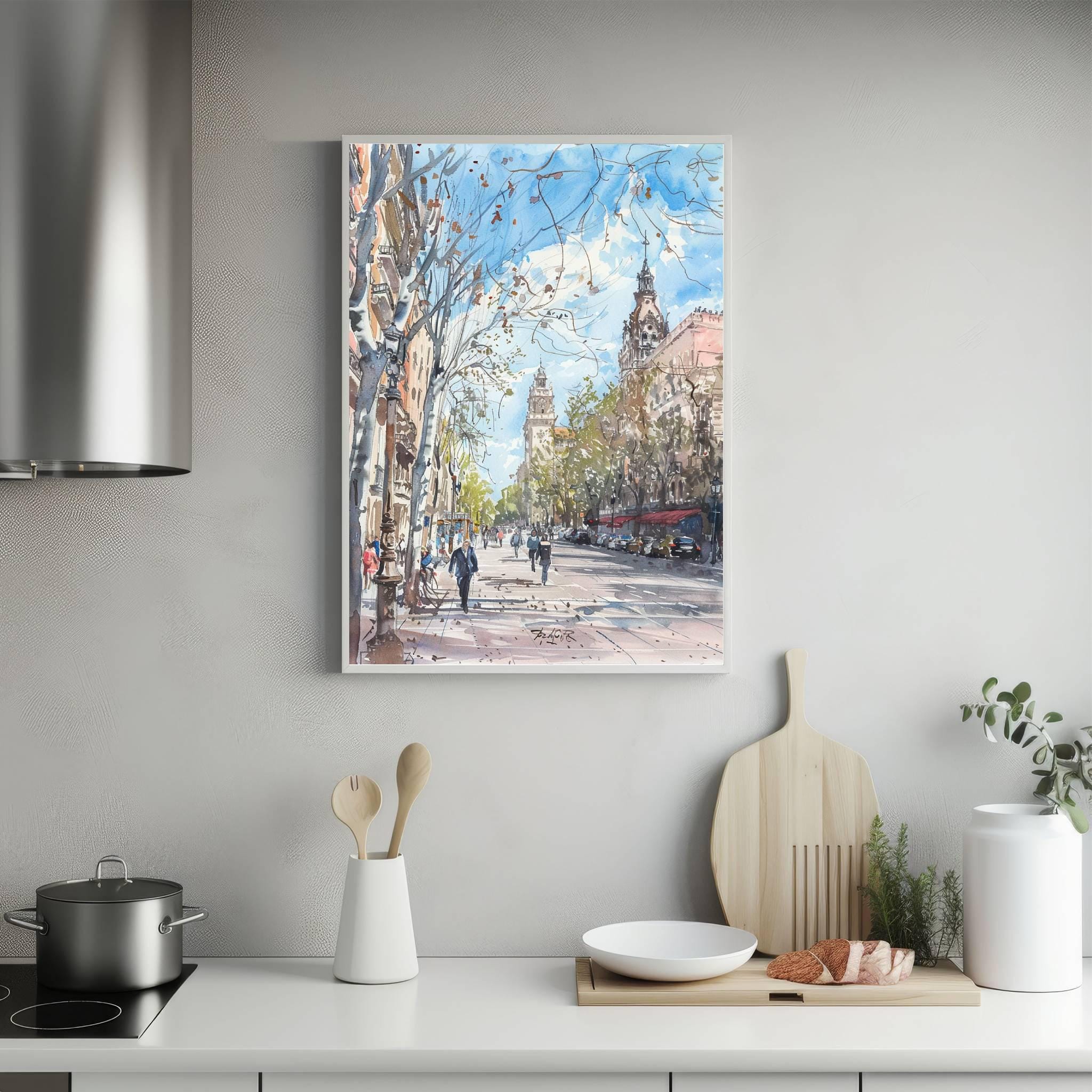La Rambla Barcelona Spain Watercolor Print: Spanish Travel Art Poster - Image 3