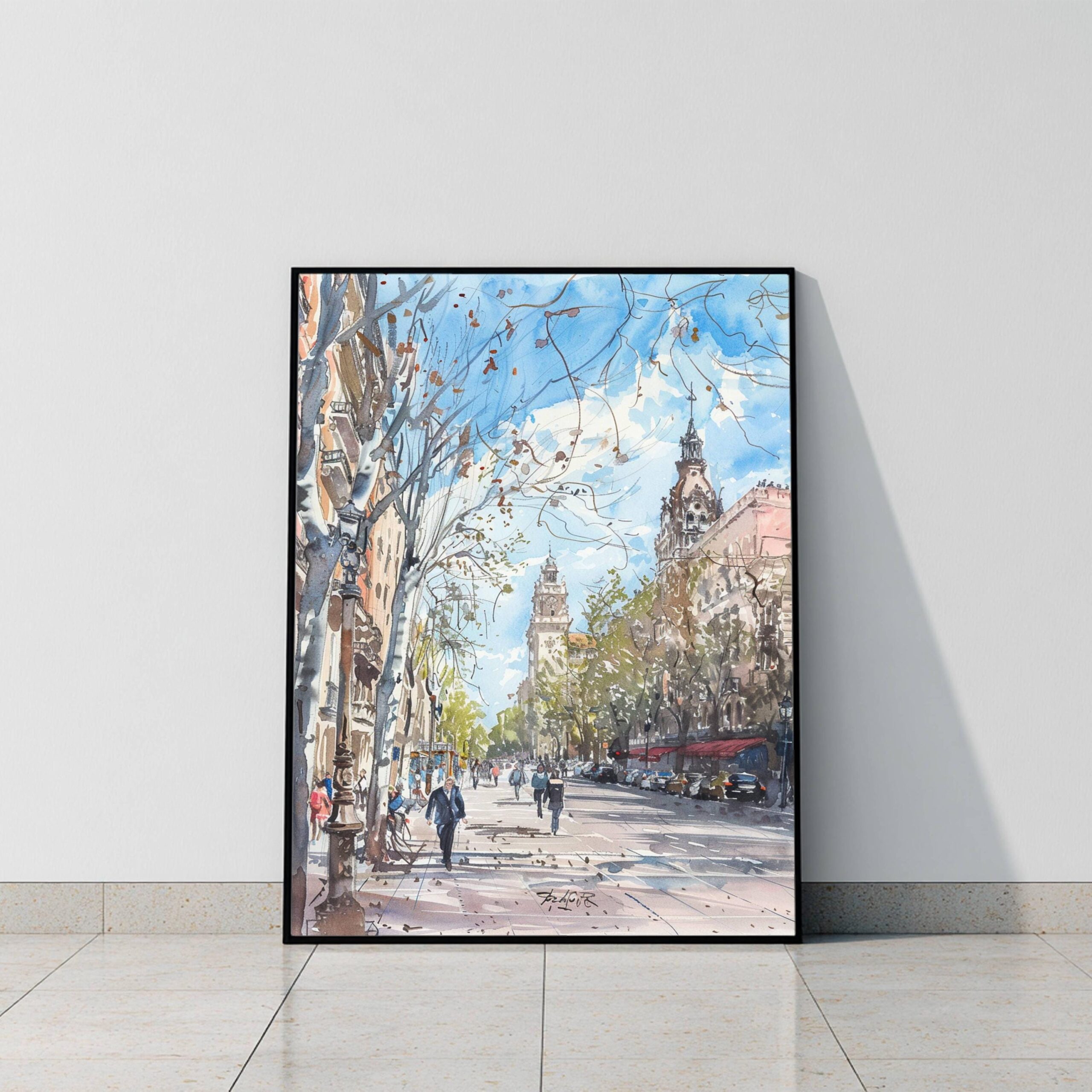 La Rambla Barcelona Spain Watercolor Print: Spanish Travel Art Poster - Image 8