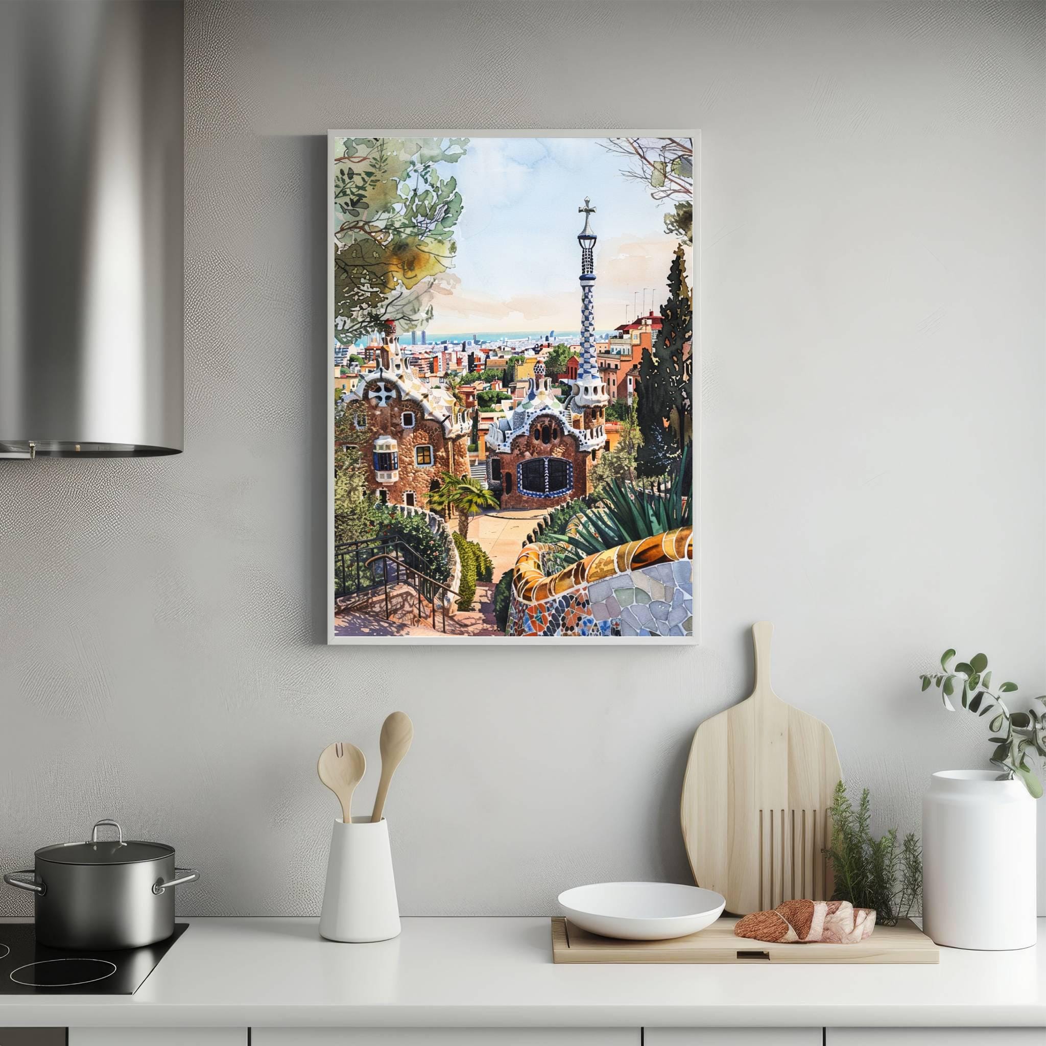 Park Güell Barcelona Spain Watercolor Print: Spanish Travel Art Poster - Image 3
