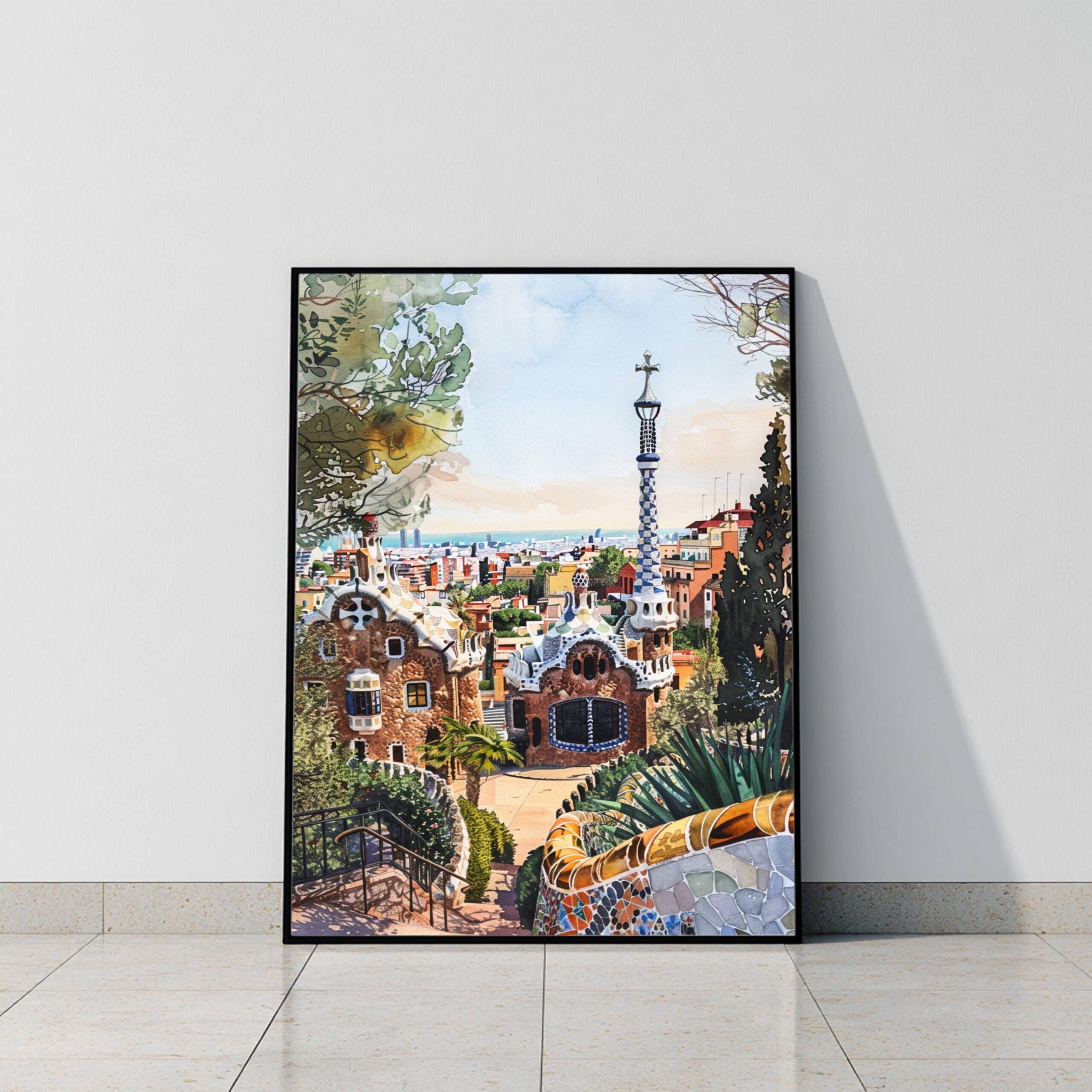 Park Güell Barcelona Spain Watercolor Print: Spanish Travel Art Poster - Image 7