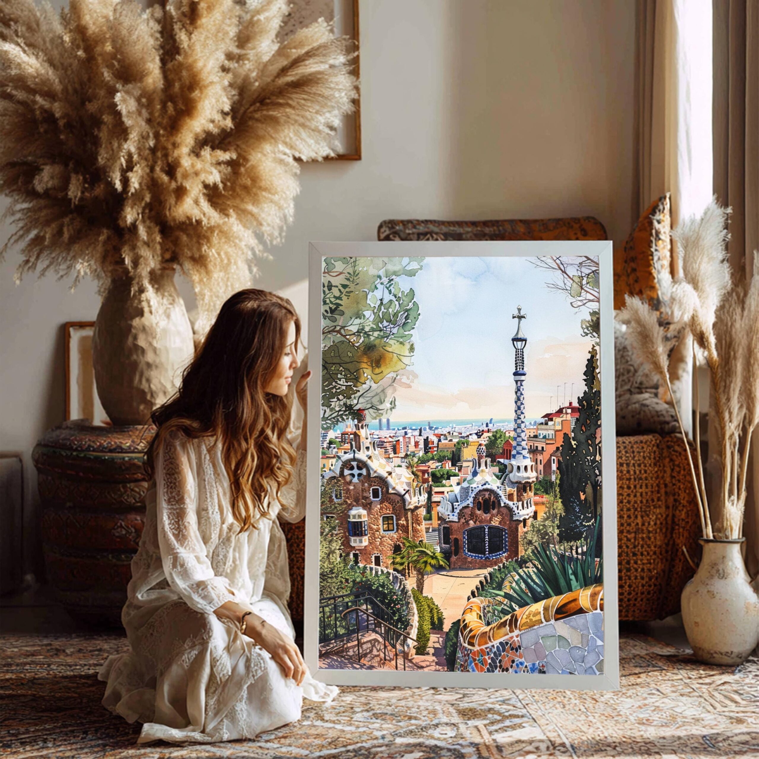 Park Güell Barcelona Spain Watercolor Print: Spanish Travel Art Poster - Image 8