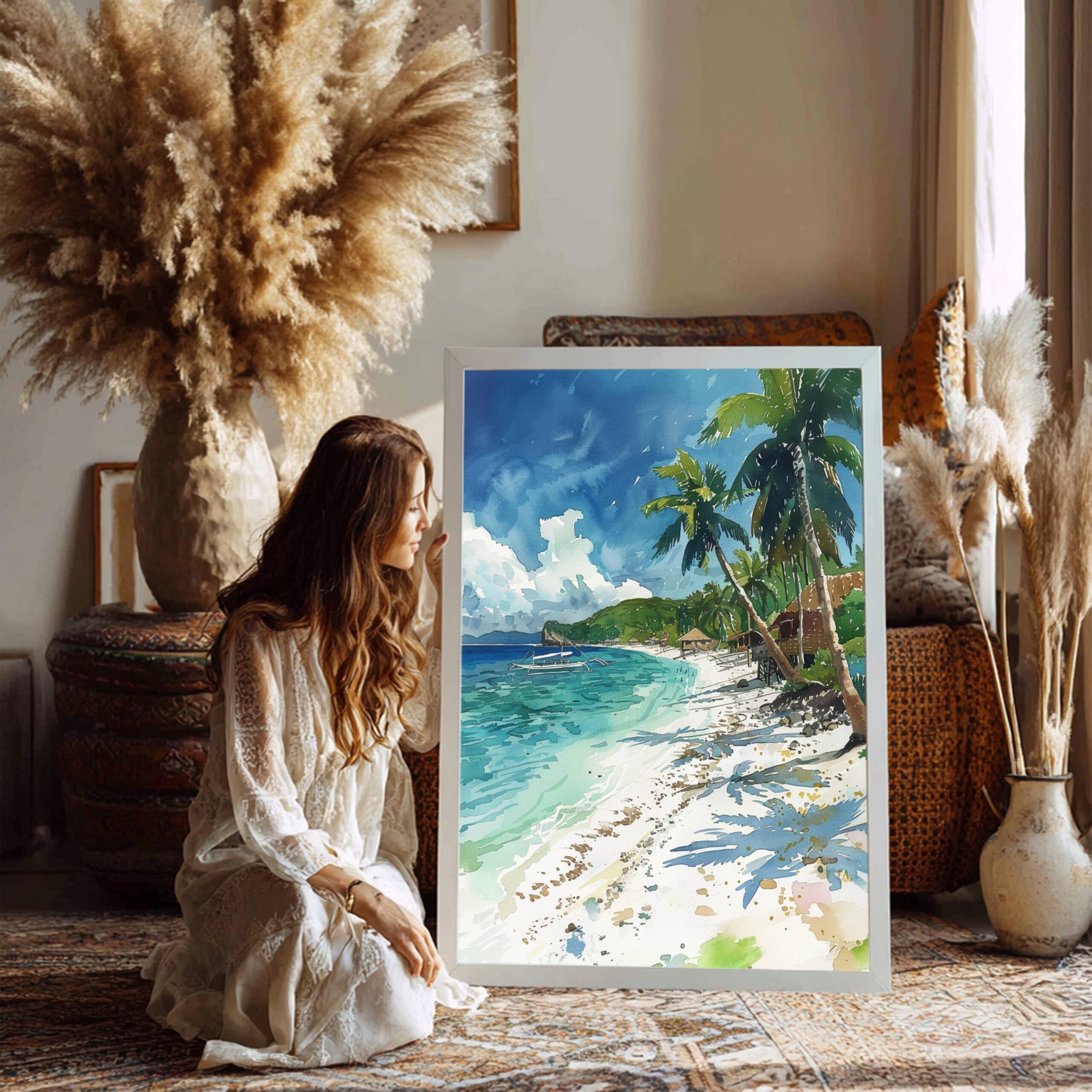 White Beach Boracay Island The Philippines Watercolor Print: Asia Travel Art Poster - Image 7