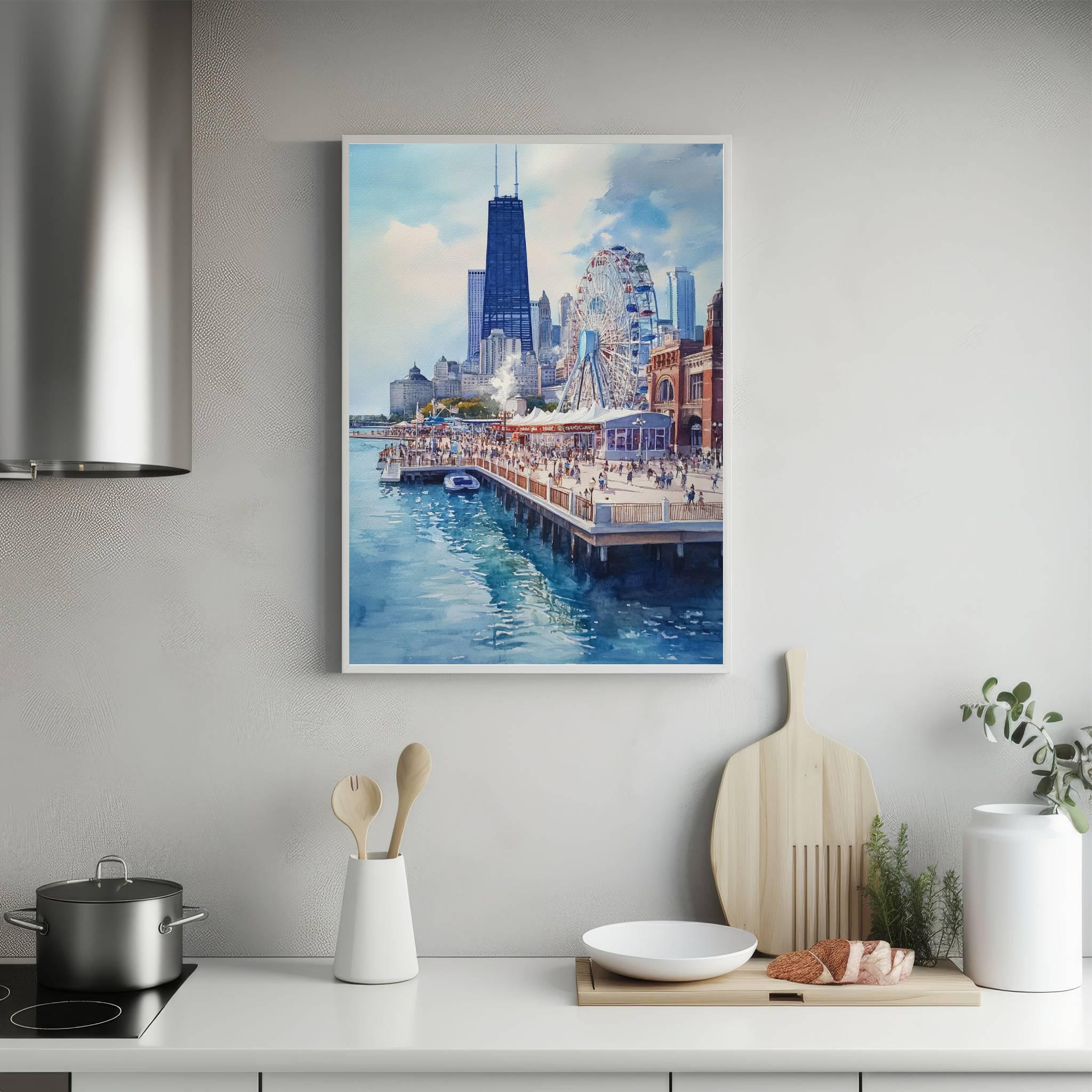 Navy Pier Chicago Watercolor Print: USA Travel Art Poster - Image 5