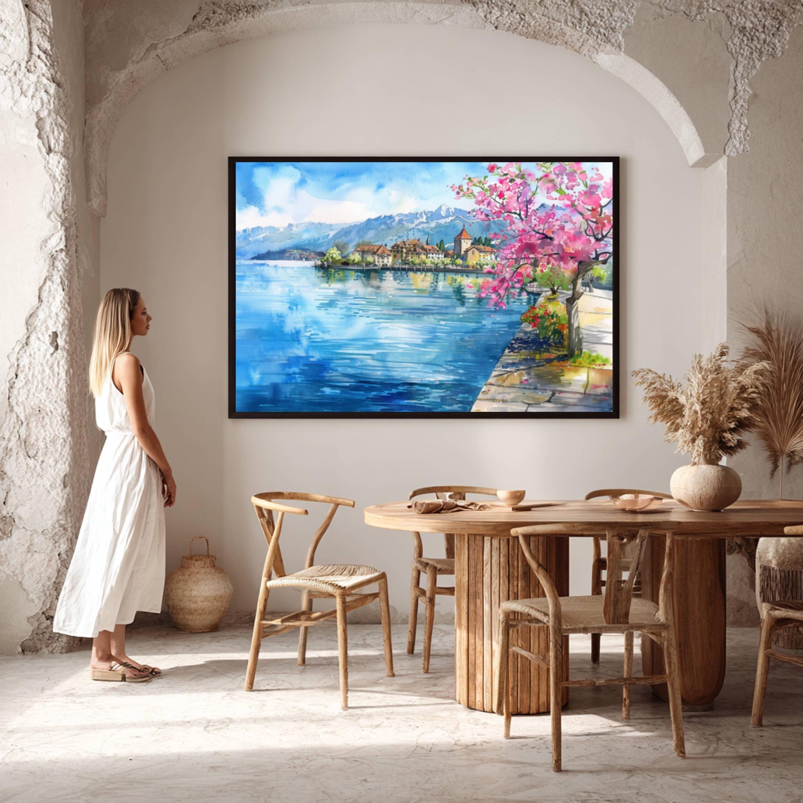 Lake Geneva Switzerland Europe Watercolor Print: Vacation Travel Art Poster - Image 7