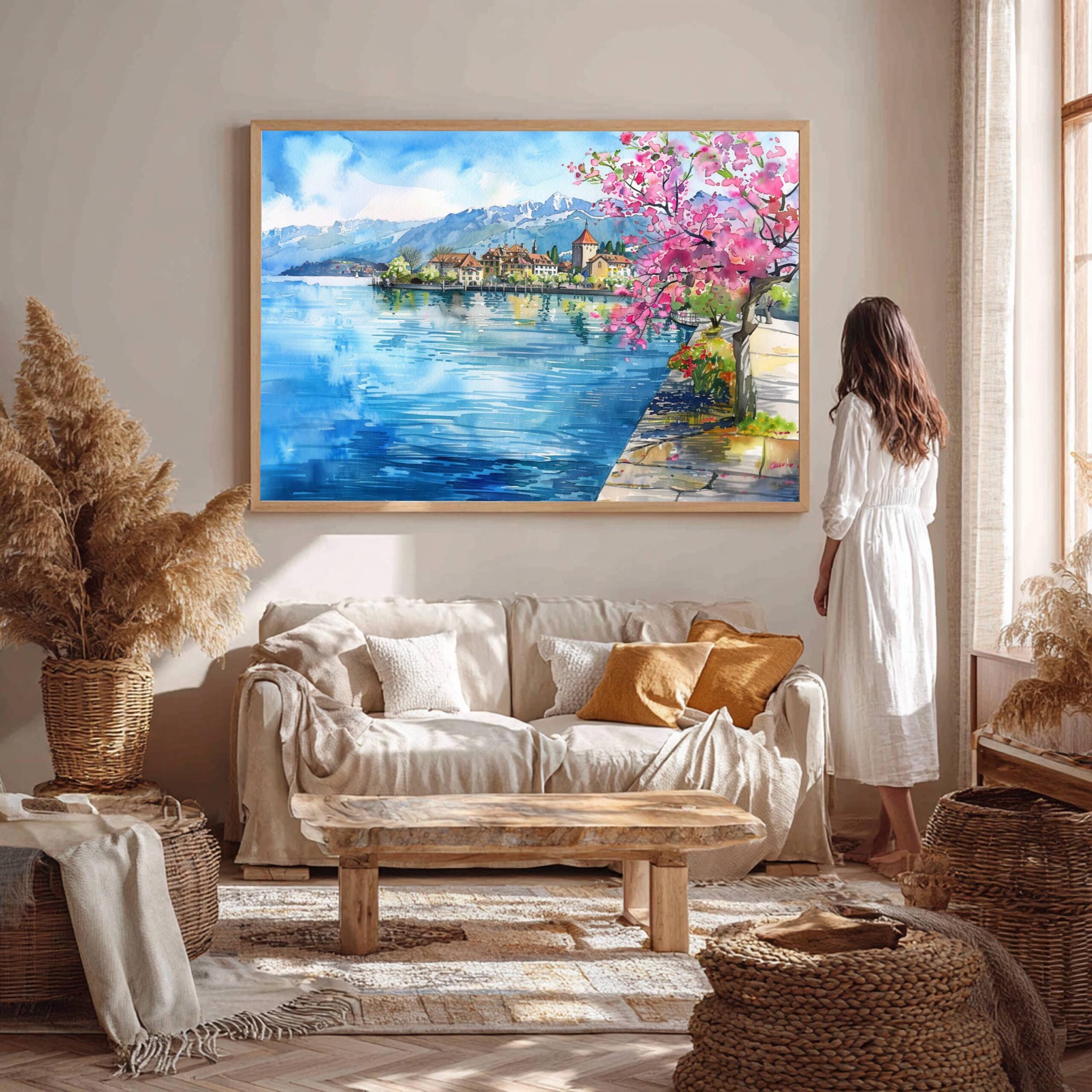 Lake Geneva Switzerland Europe Watercolor Print: Vacation Travel Art Poster - Image 6