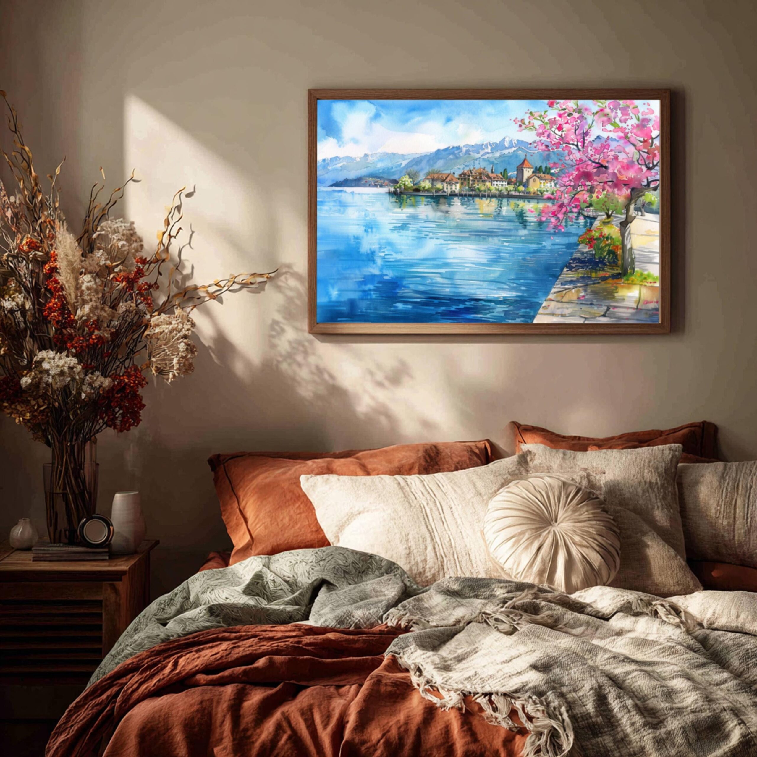 Lake Geneva Switzerland Europe Watercolor Print: Vacation Travel Art Poster - Image 3
