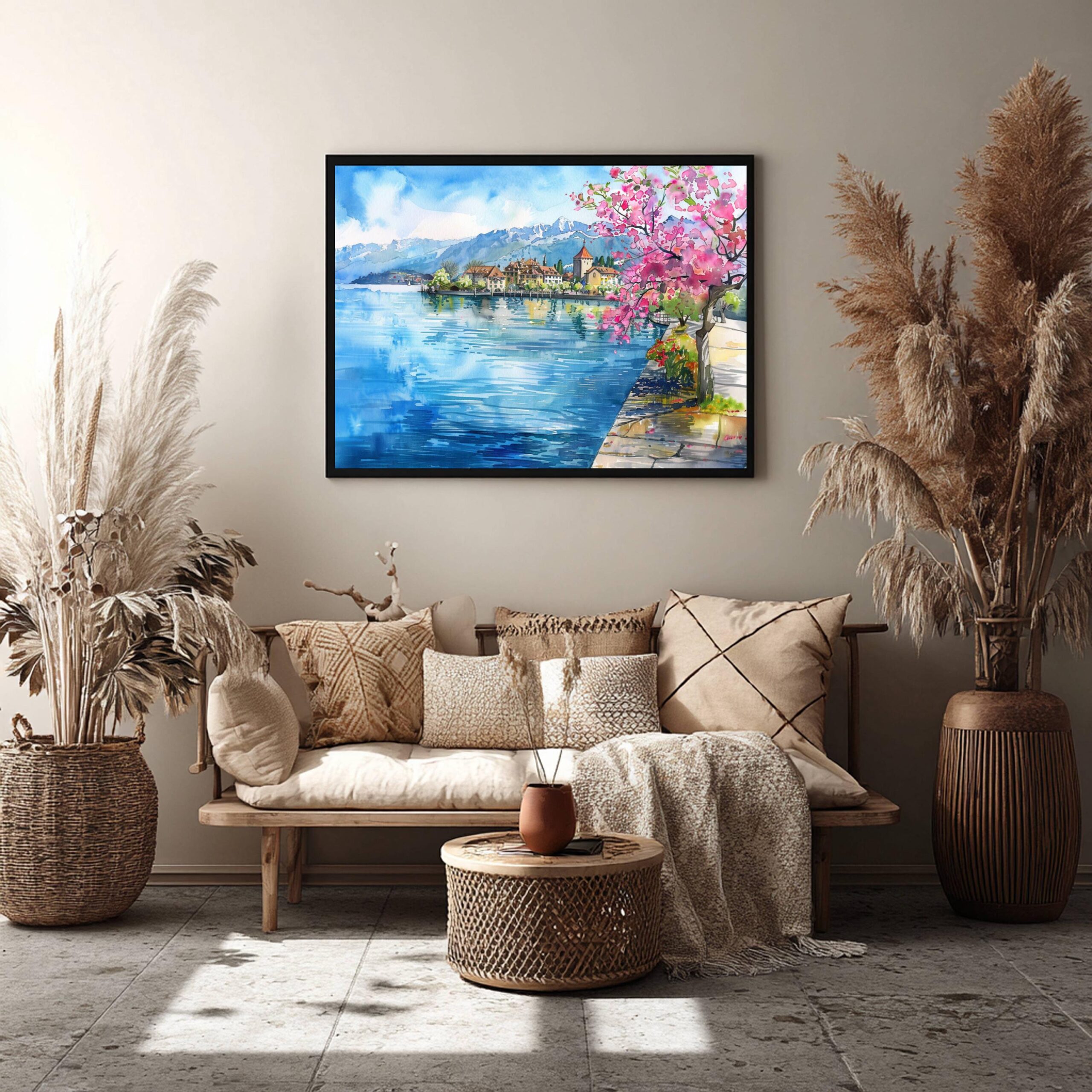 Lake Geneva Switzerland Europe Watercolor Print: Vacation Travel Art Poster - Image 9