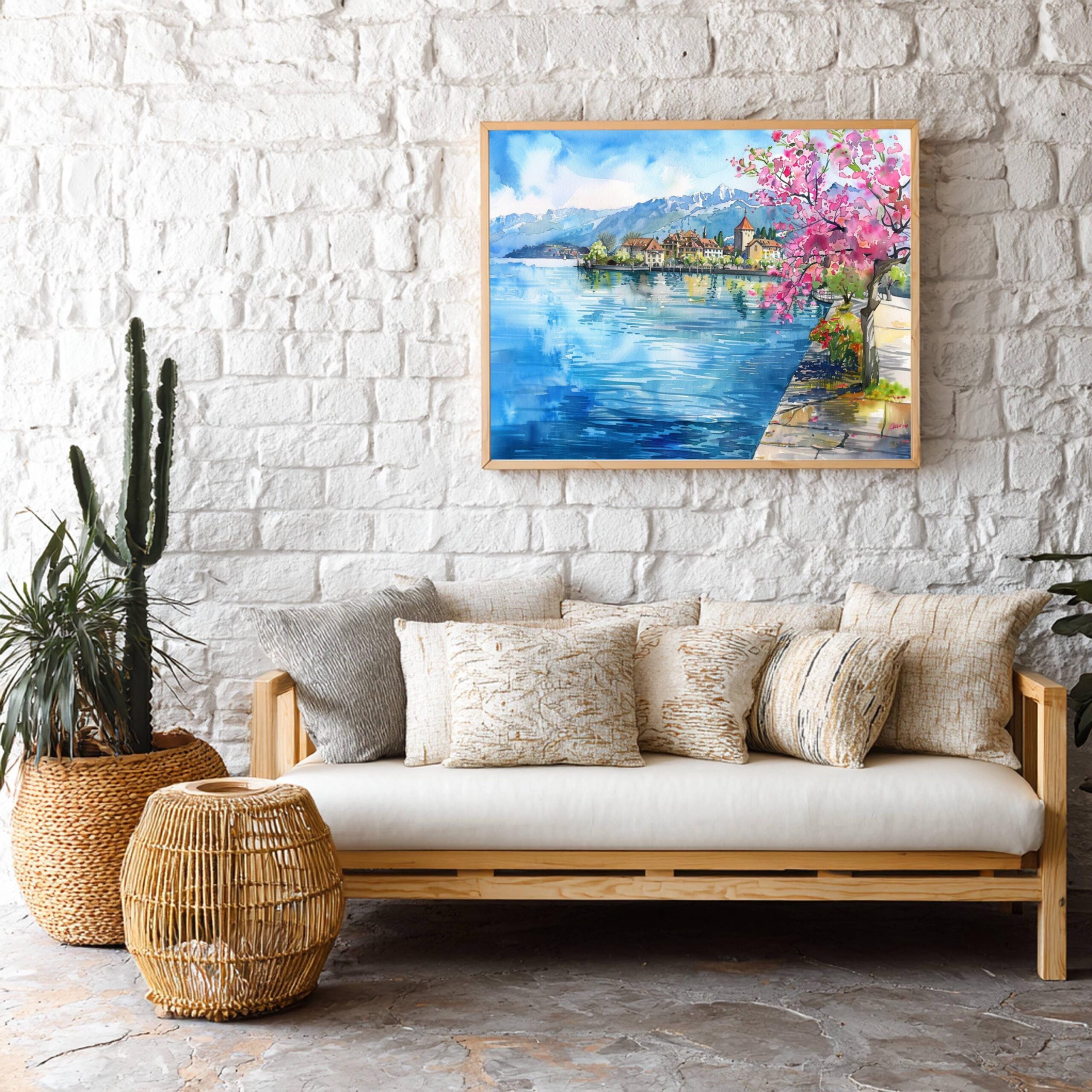 Lake Geneva Switzerland Europe Watercolor Print: Vacation Travel Art Poster - Image 8