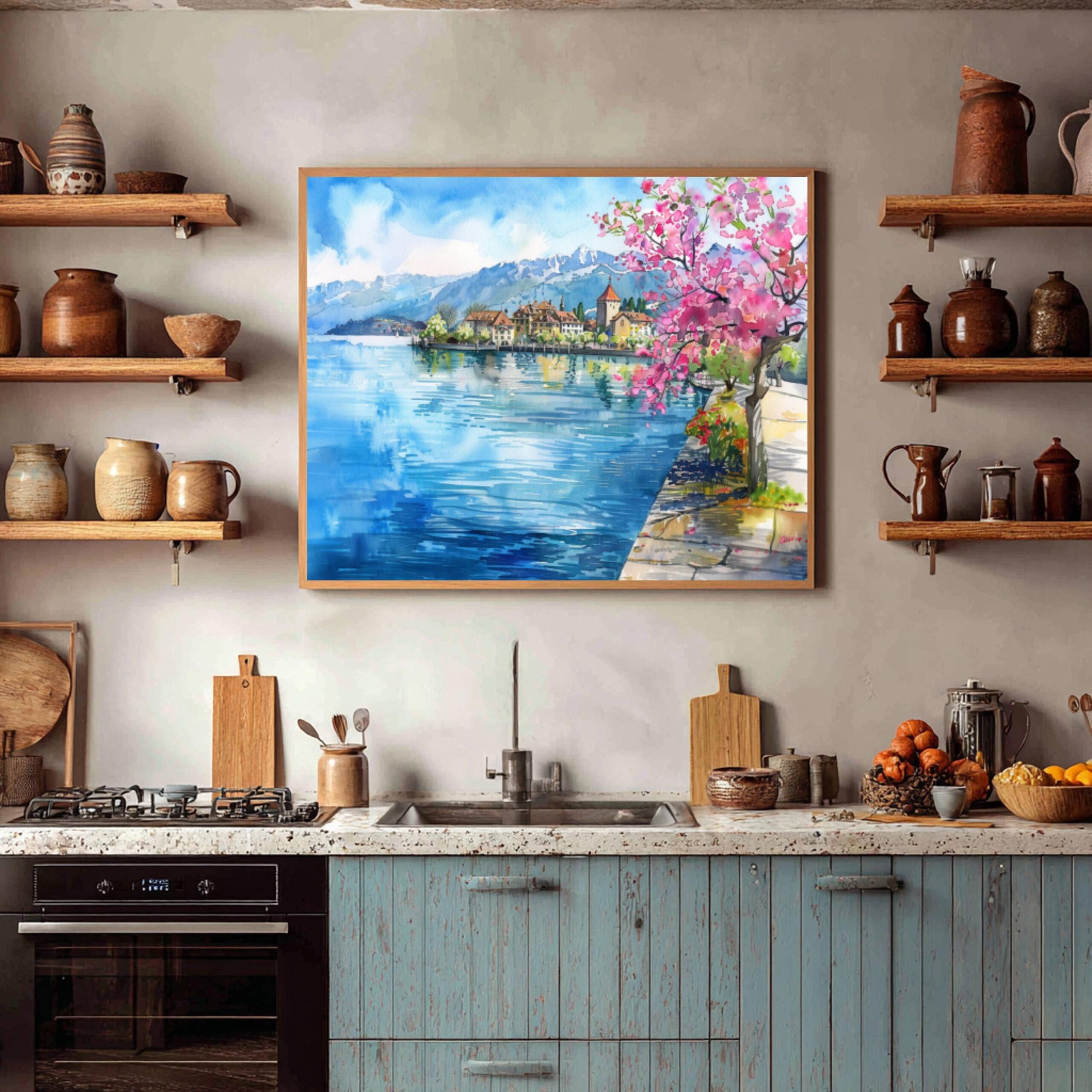 Lake Geneva Switzerland Europe Watercolor Print: Vacation Travel Art Poster - Image 5