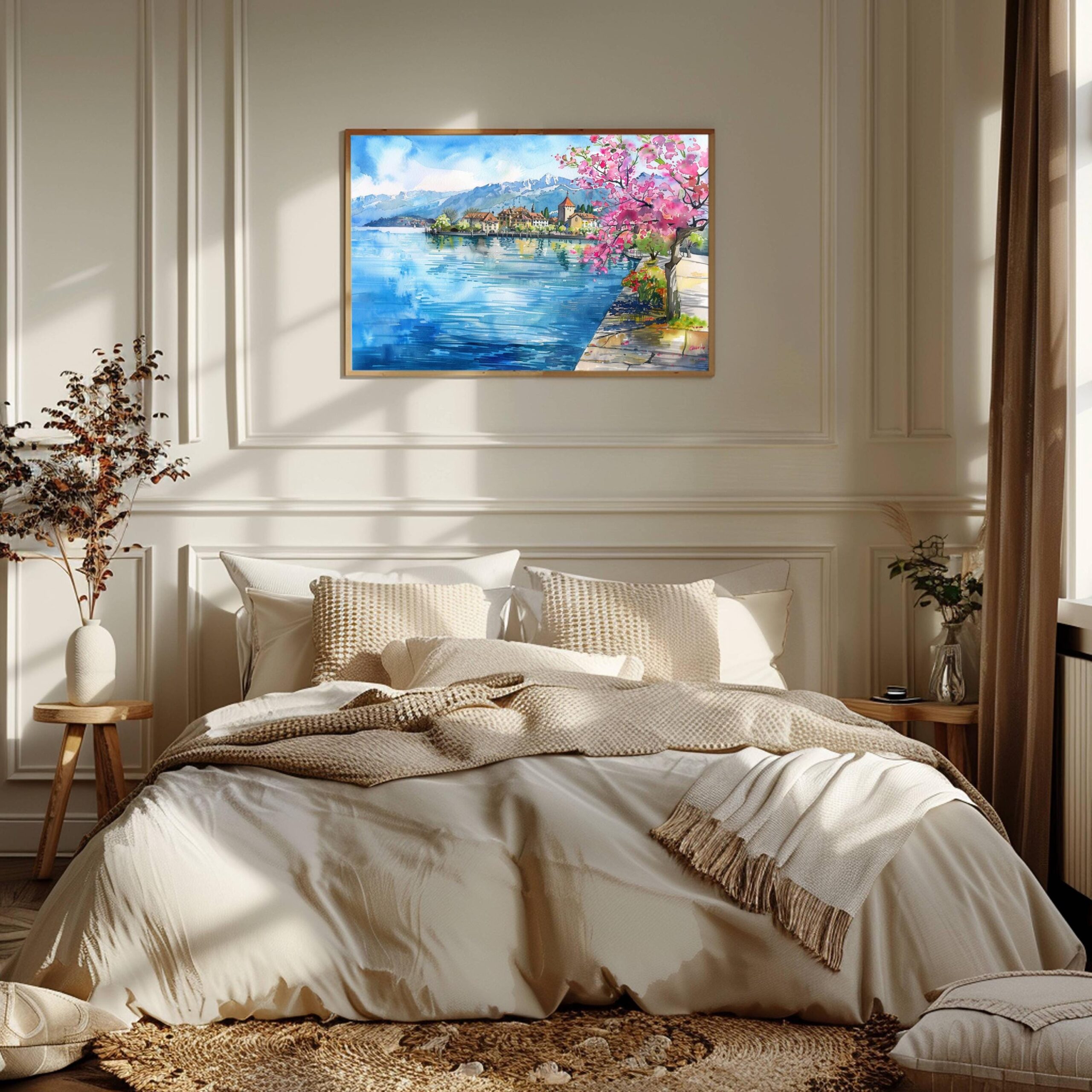 Lake Geneva Switzerland Europe Watercolor Print: Vacation Travel Art Poster - Image 4