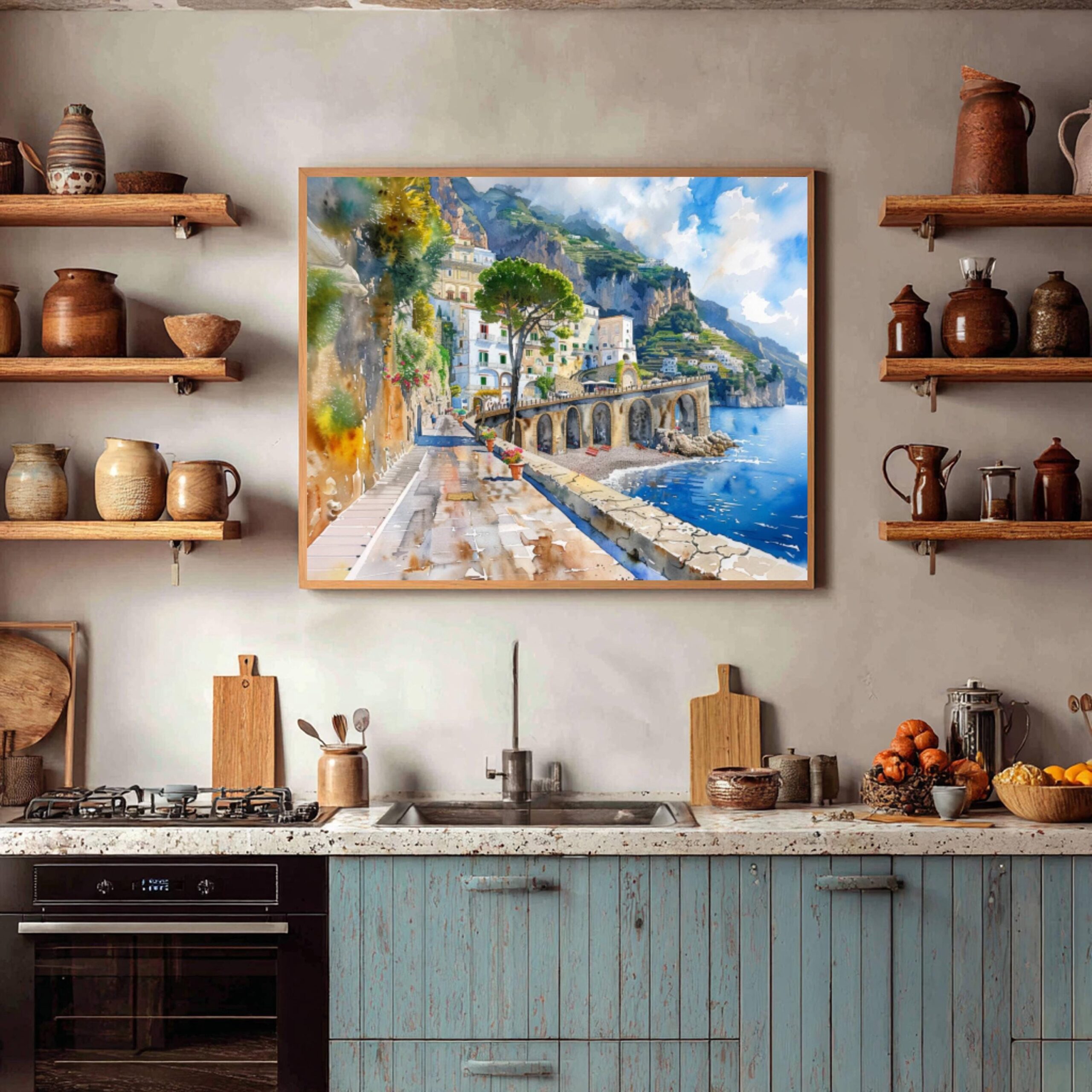 Atrani Amalfi Coast Italy Watercolor Print: Europe Travel Art Poster - Image 9