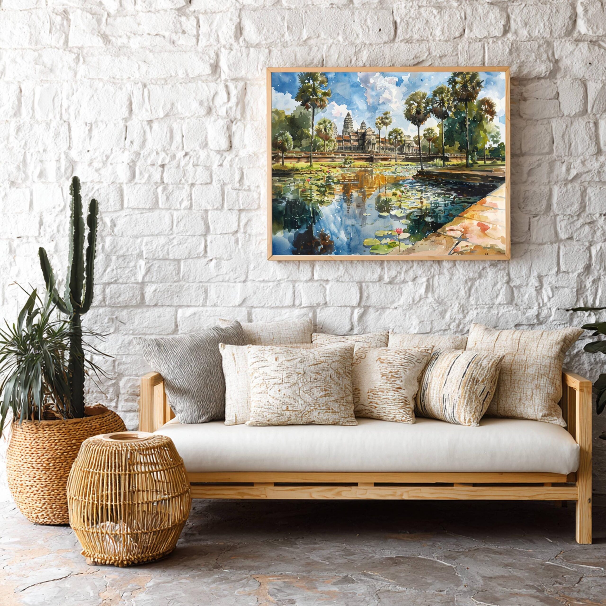 Angkor Wat Hindu Temple Siem Reap Cambodia Asia Watercolor: Asian Travel Art Poster - Image 4