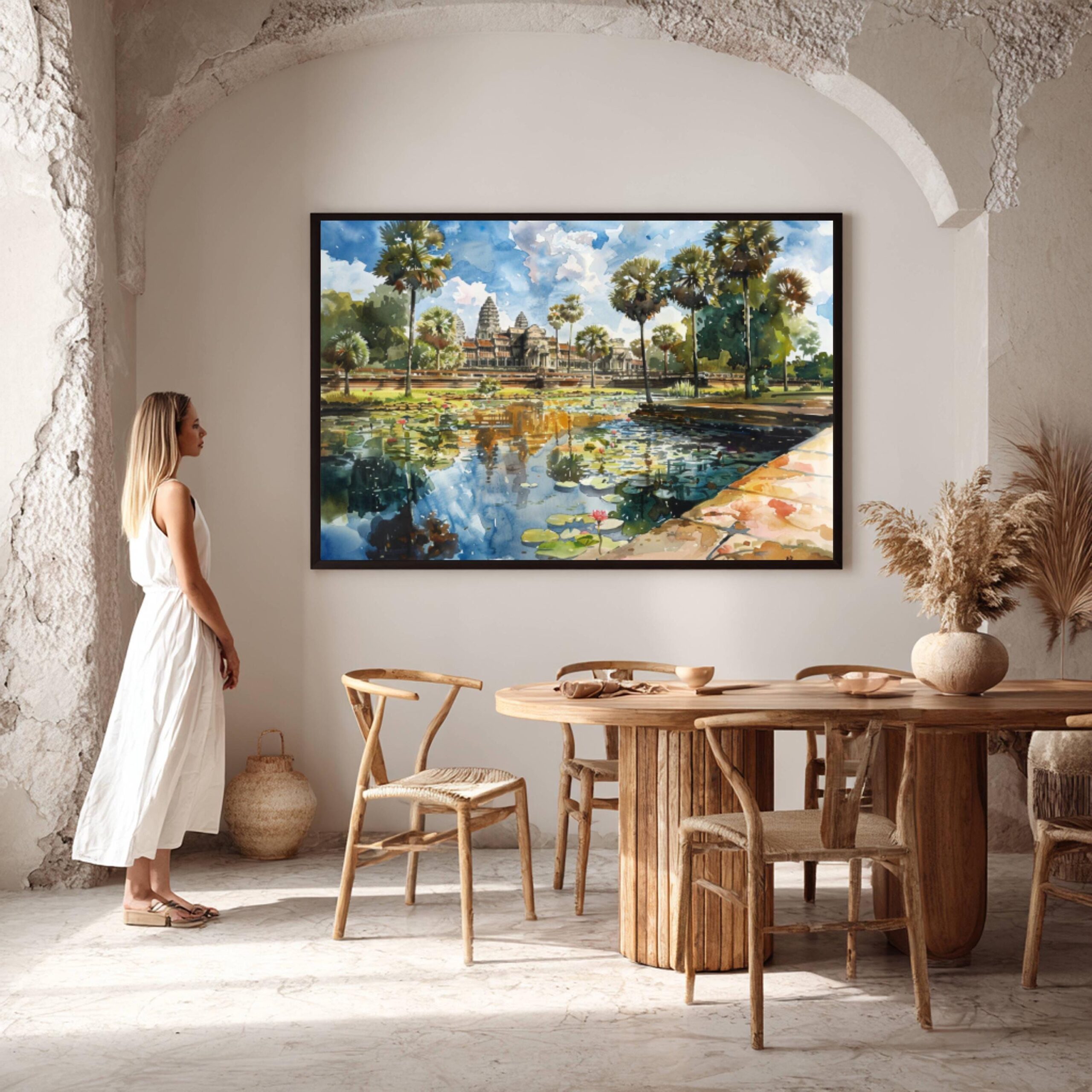 Angkor Wat Hindu Temple Siem Reap Cambodia Asia Watercolor: Asian Travel Art Poster - Image 2