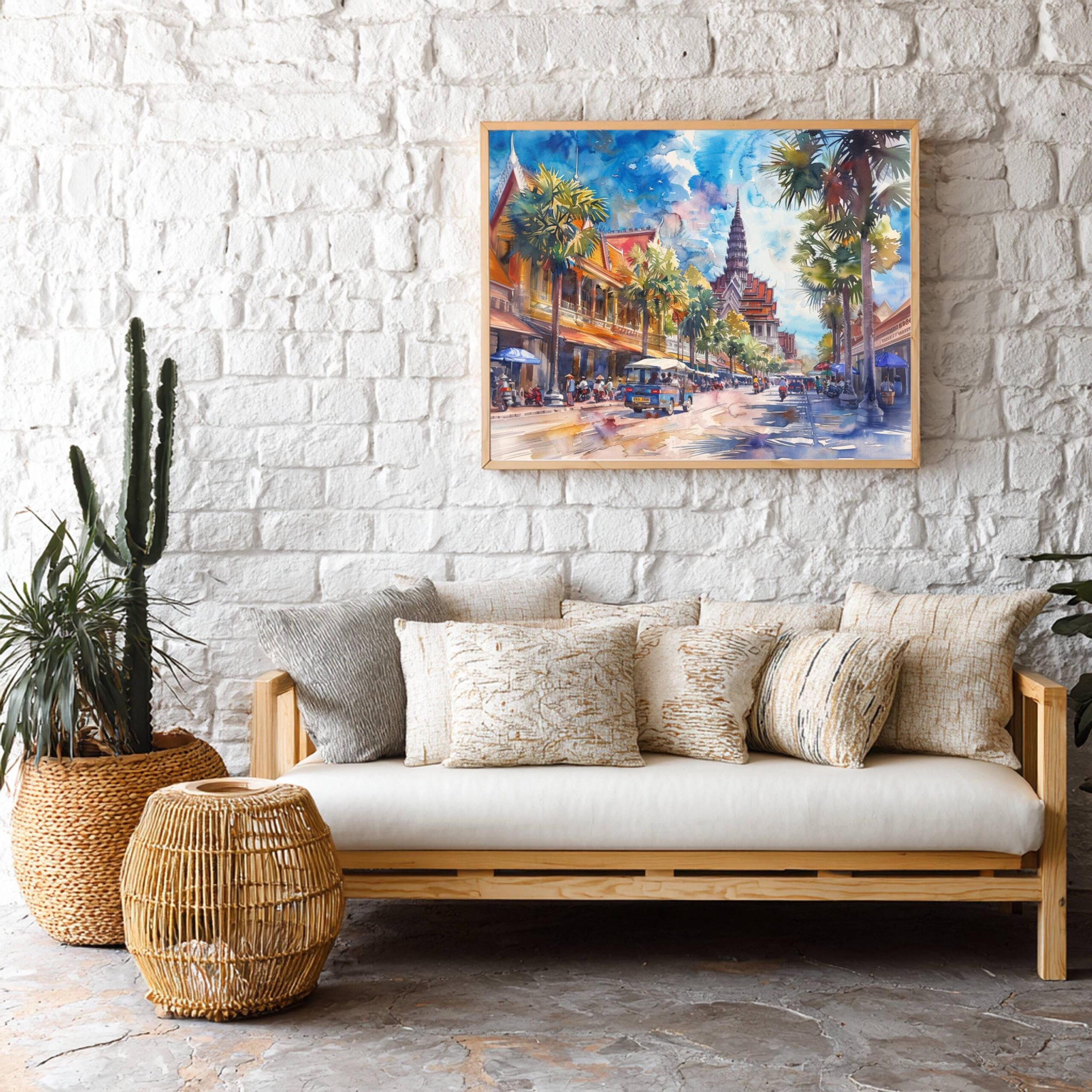 Phnom Penh Cambodia Asia Watercolor: Asian Travel Art Poster - Image 3