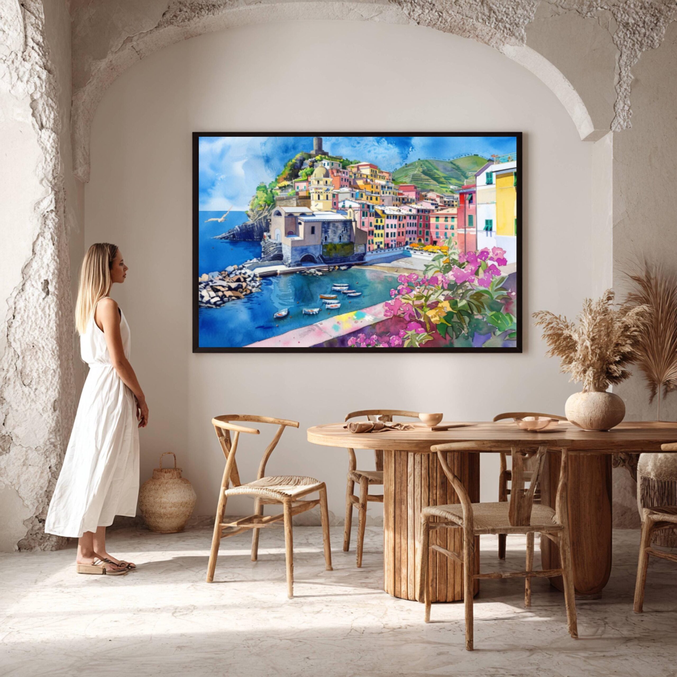 Vernazza Cinque Terre Italy Europe Watercolor Print: Travel Art Poster - Image 2