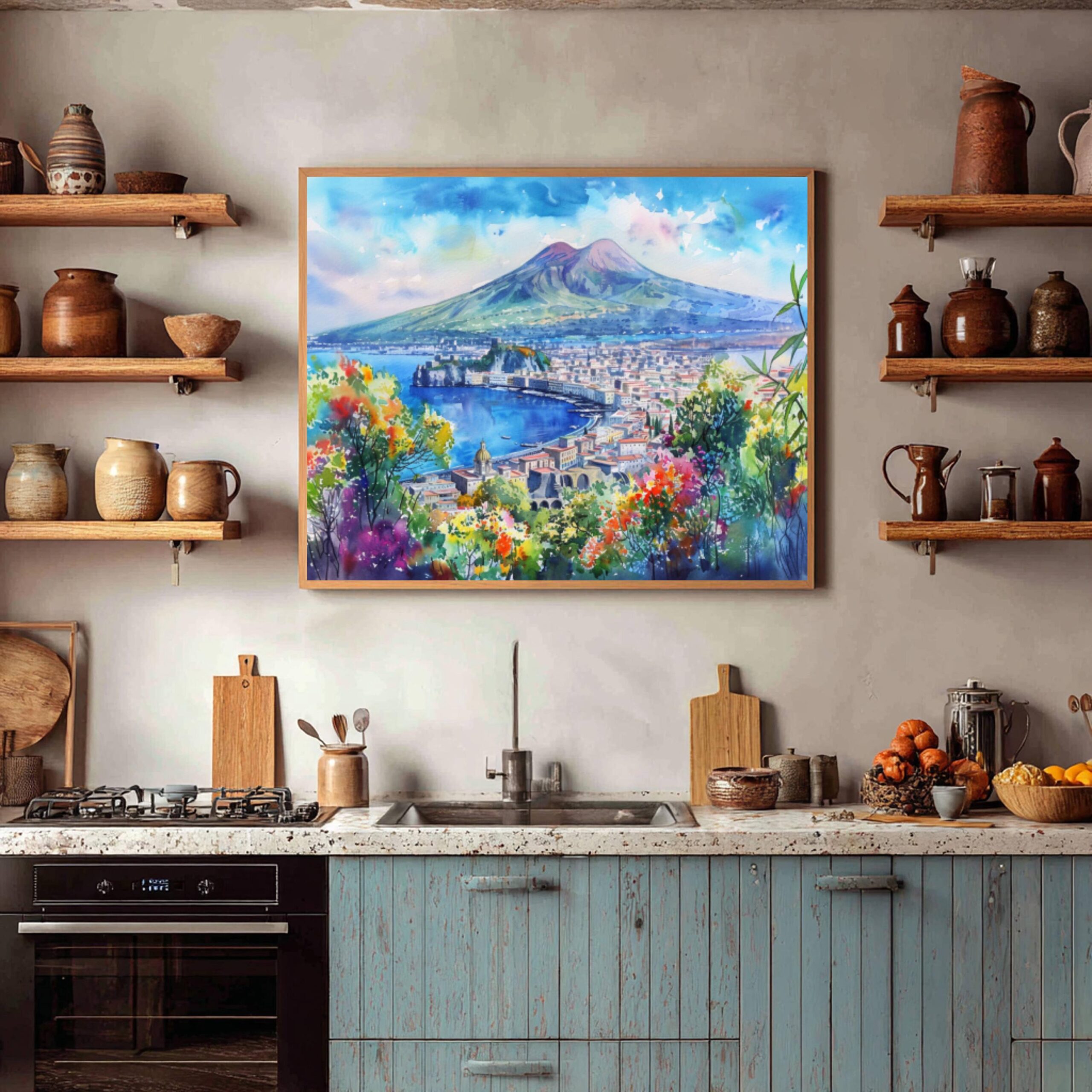 Mount Vesuvius Naples Italy Europe Watercolor Print: Travel Art Poster - Image 8