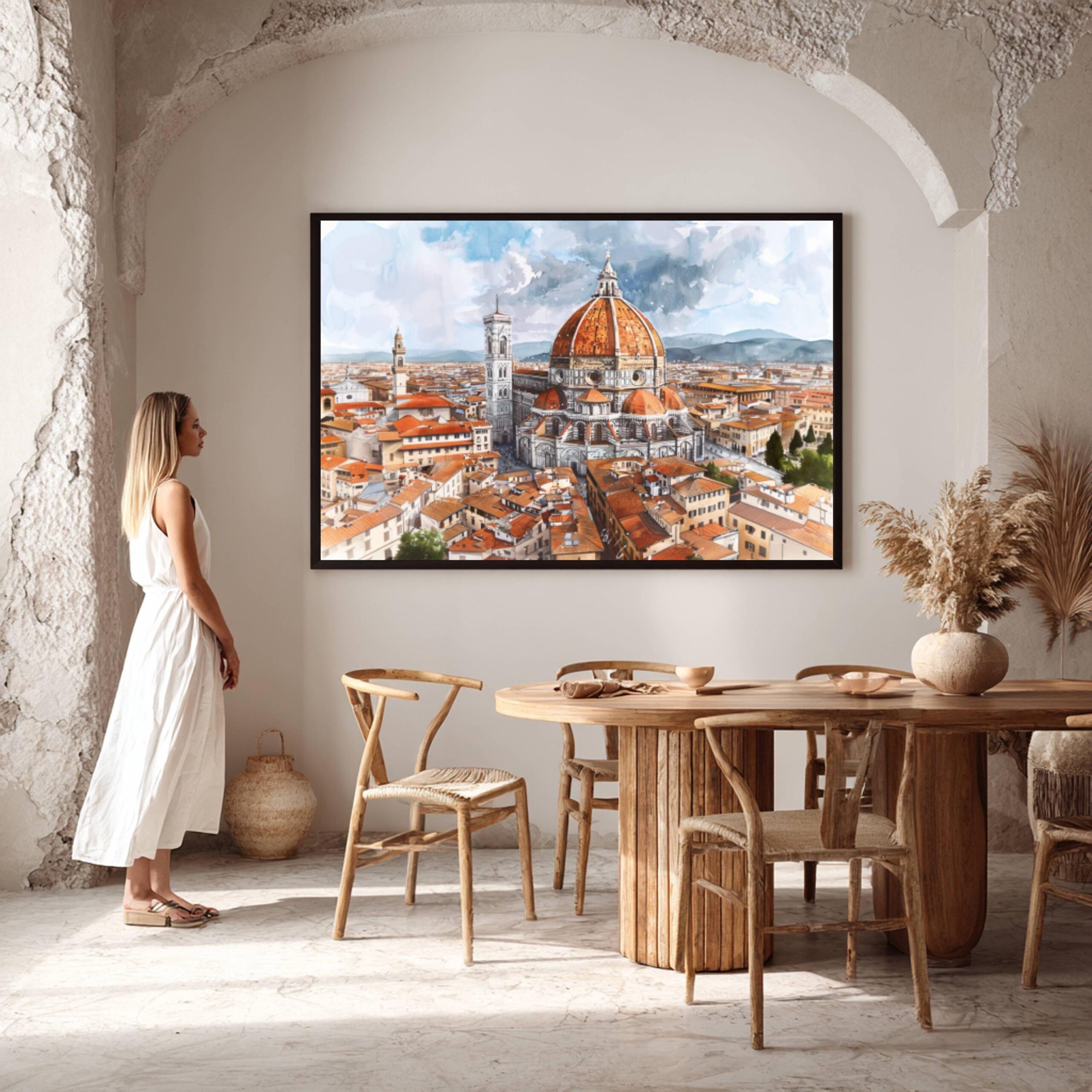 Duomo Santa Maria del Fiore Firenze Italy Europe Watercolor: Travel Art Poster - Image 2