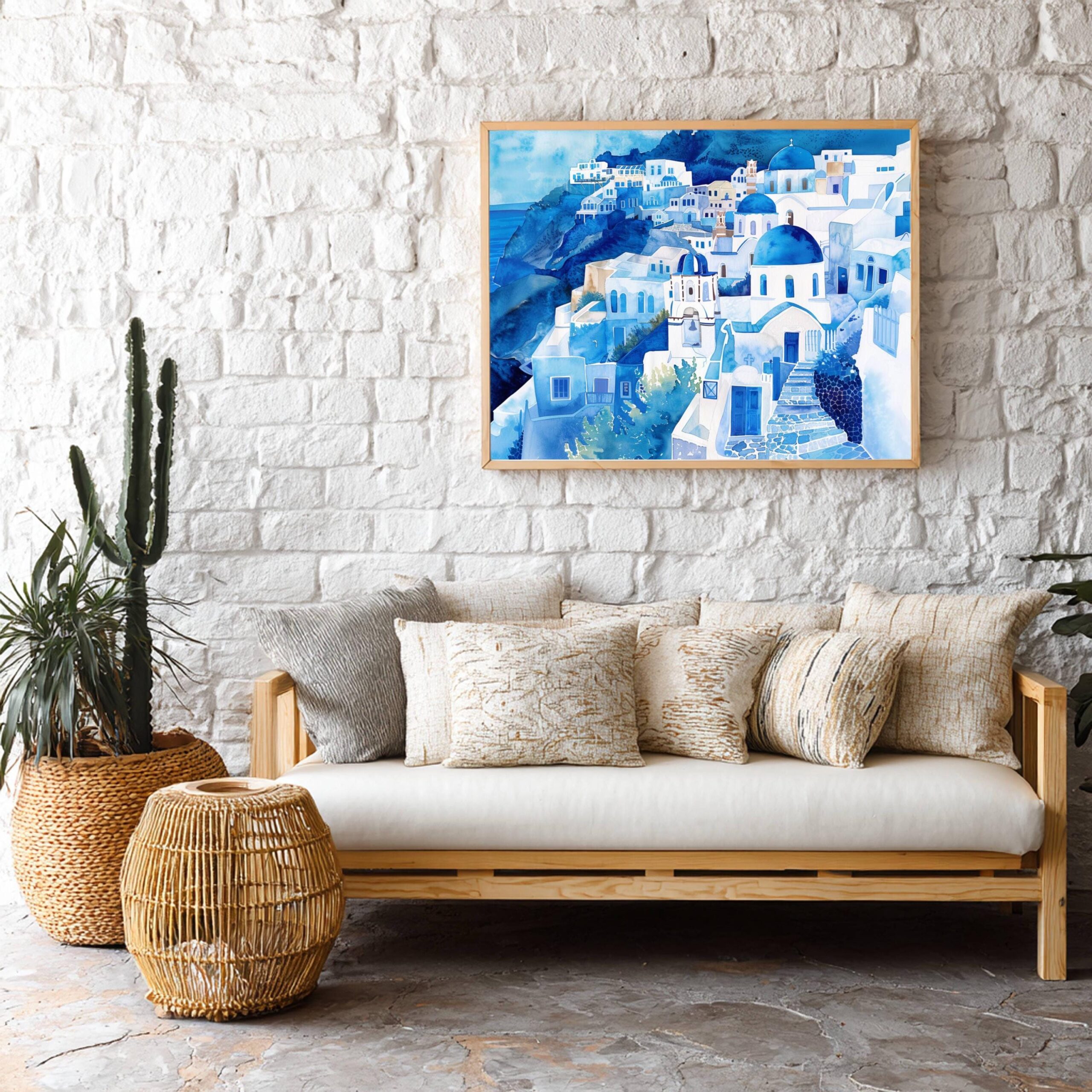 Santorini Island Greece Watercolor: Greek Travel Art Poster - Image 3