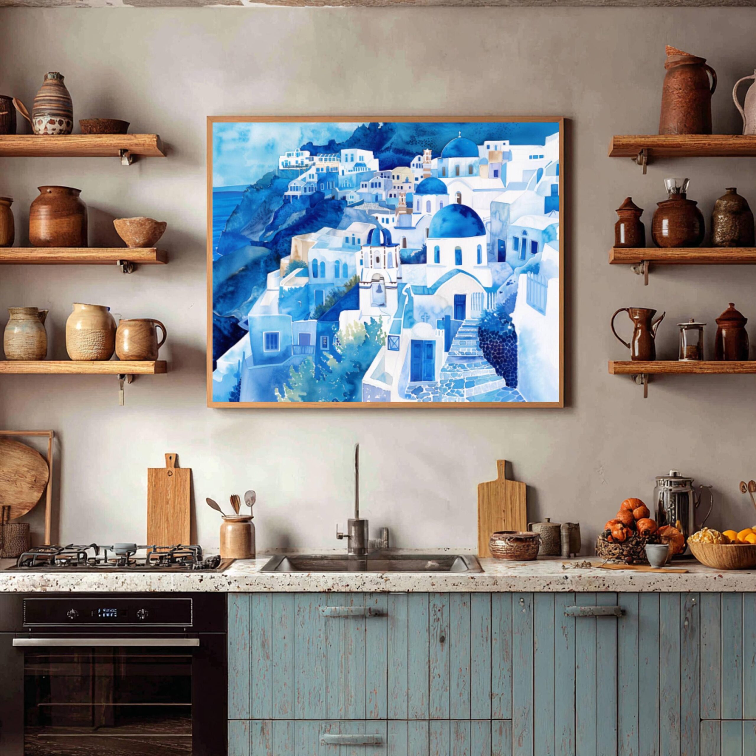 Santorini Island Greece Watercolor: Greek Travel Art Poster - Image 7