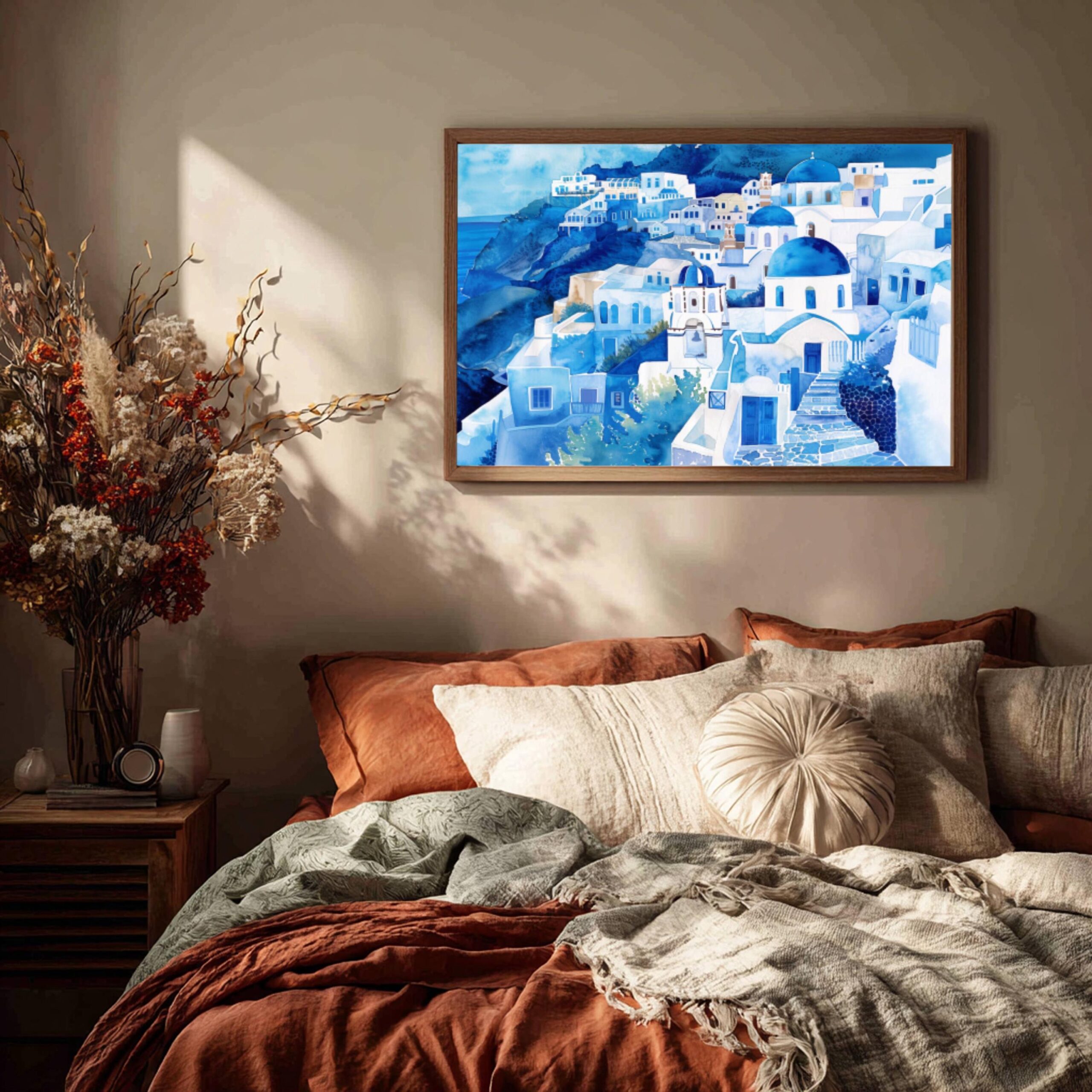 Santorini Island Greece Watercolor: Greek Travel Art Poster - Image 9