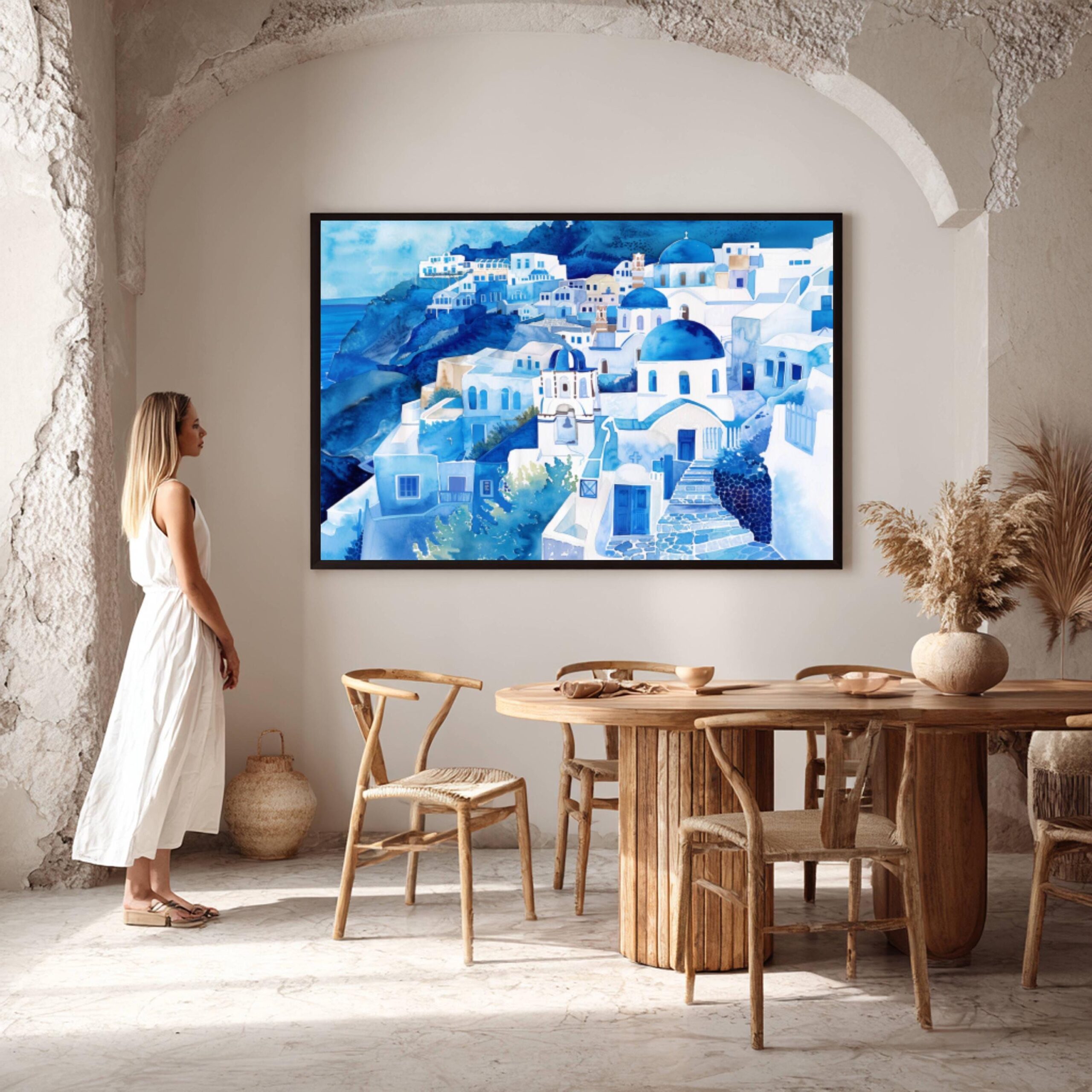 Santorini Island Greece Watercolor: Greek Travel Art Poster - Image 2