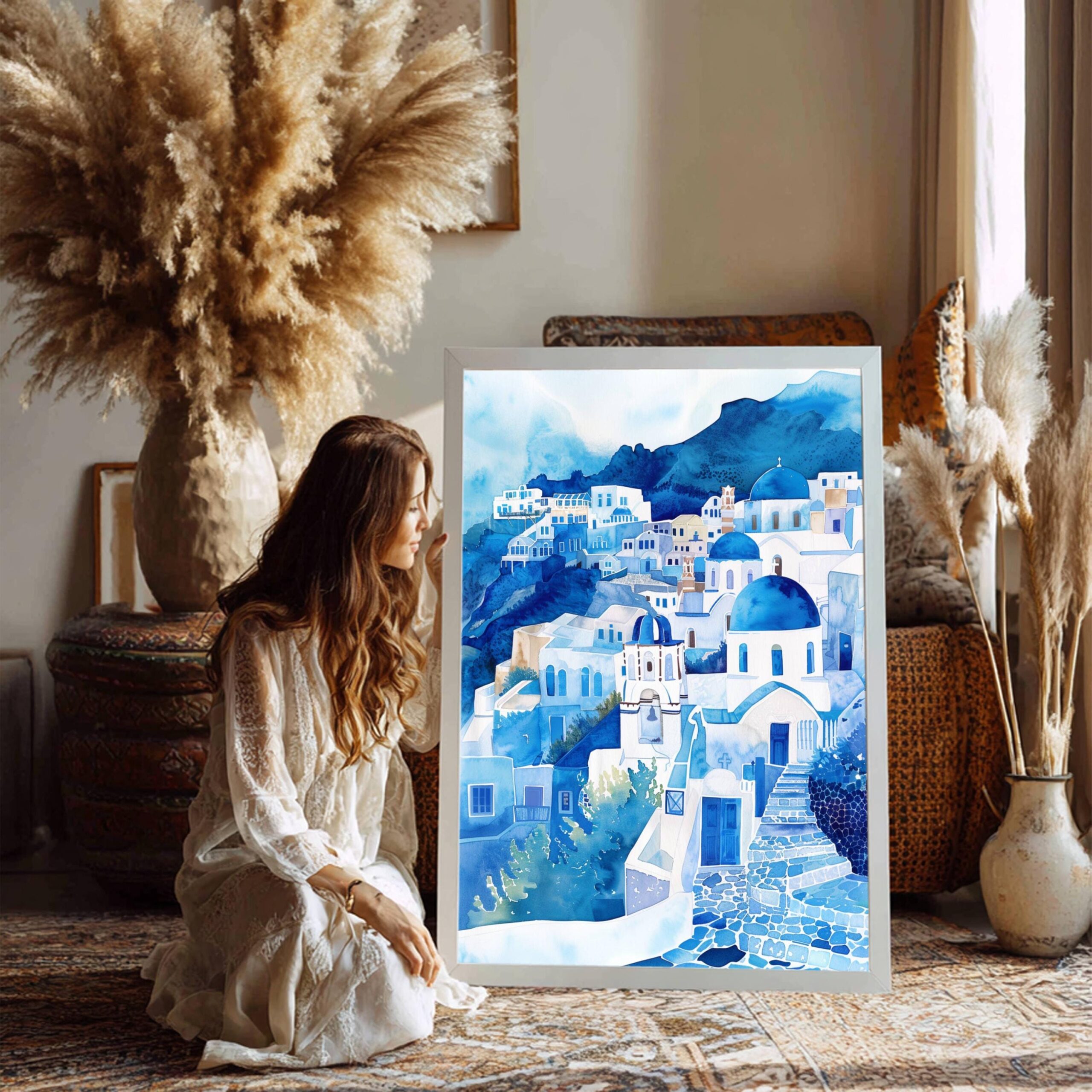 Santorini Island Greece Watercolor: Greek Travel Art Poster - Image 3