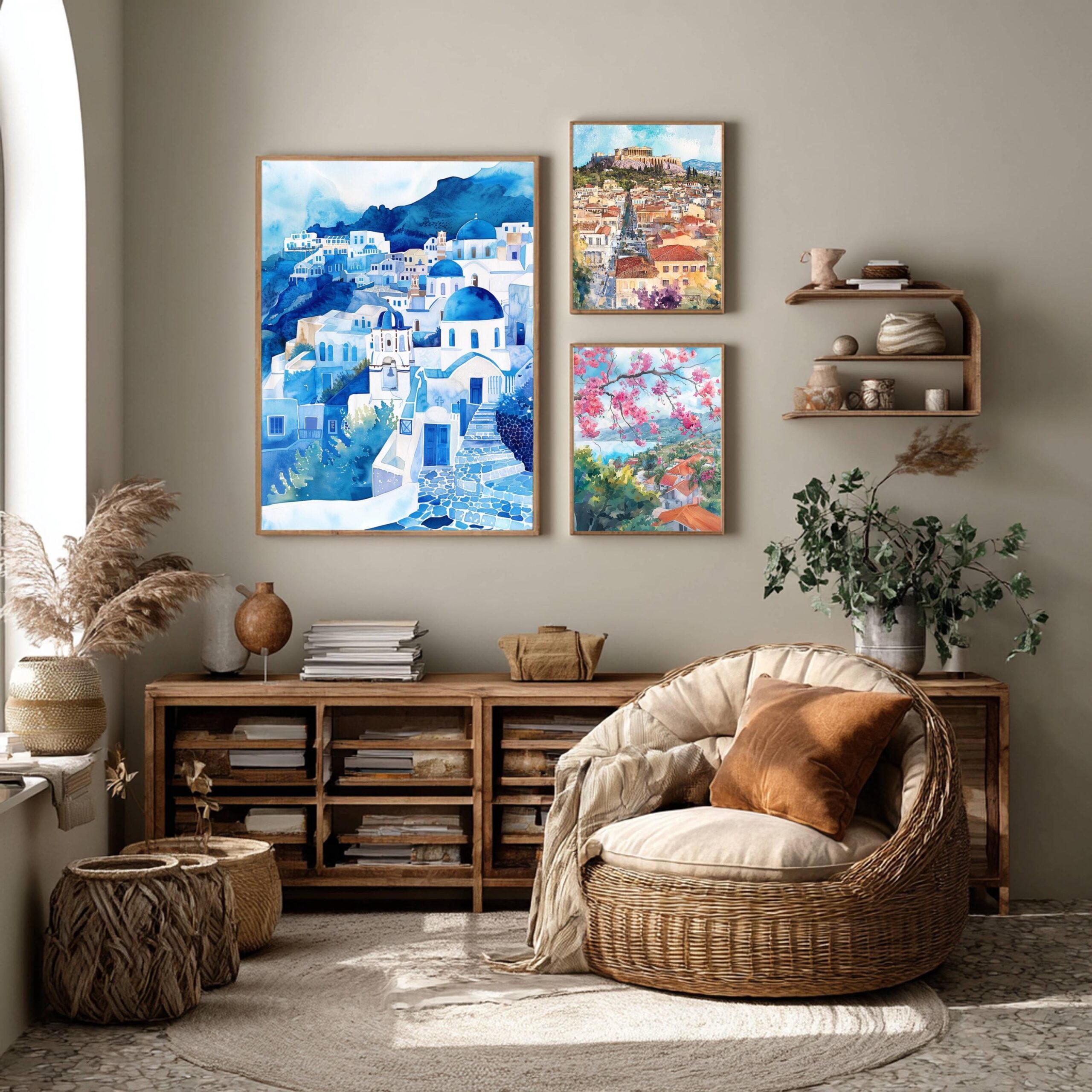 Santorini Island Greece Watercolor: Greek Travel Art Poster - Image 7