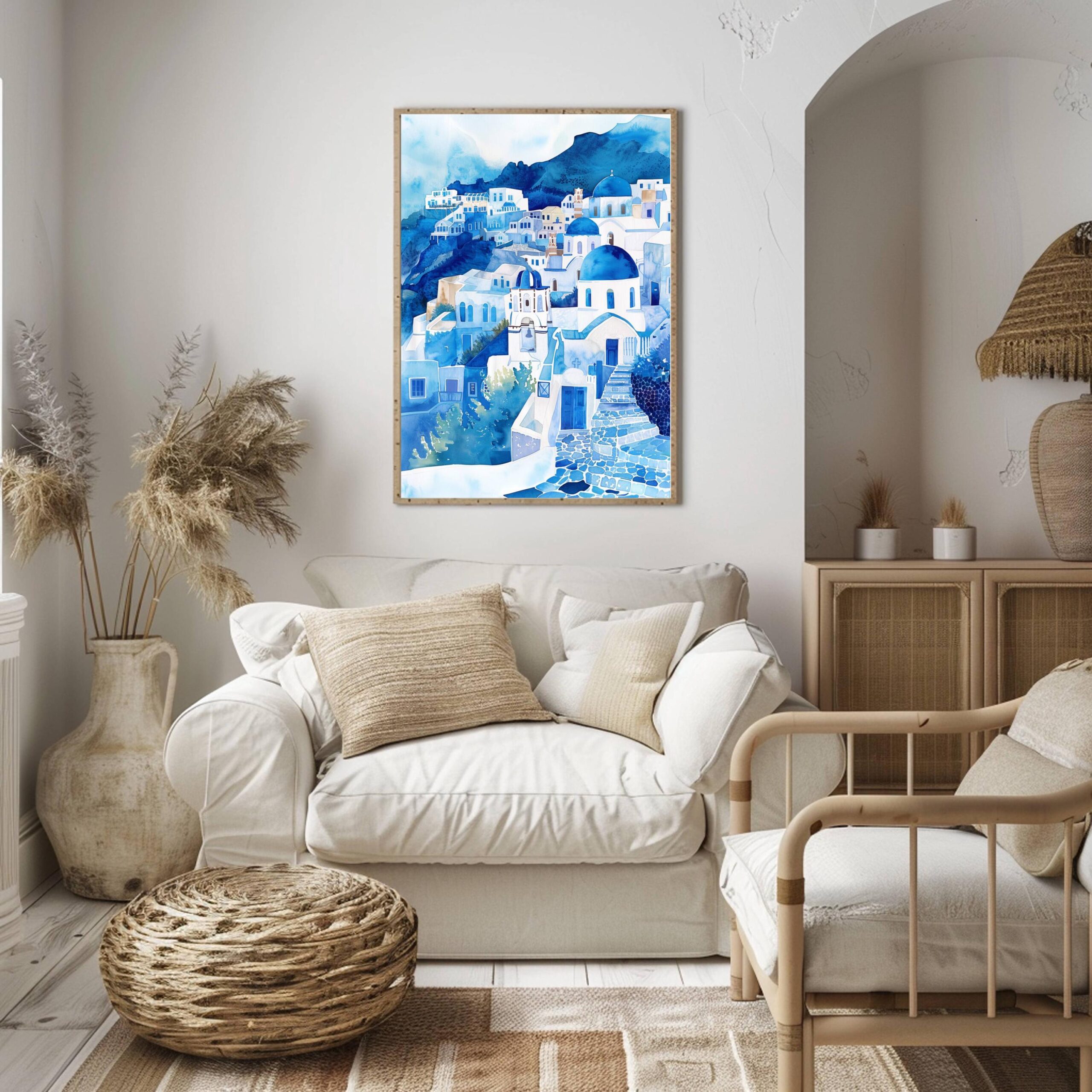 Santorini Island Greece Watercolor: Greek Travel Art Poster - Image 5