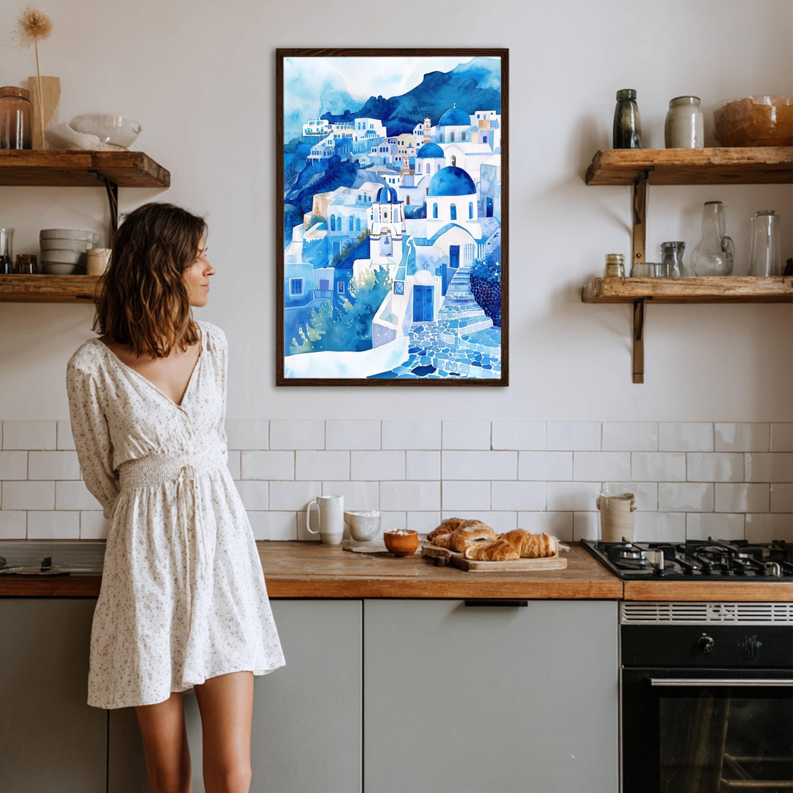Santorini Island Greece Watercolor: Greek Travel Art Poster - Image 6