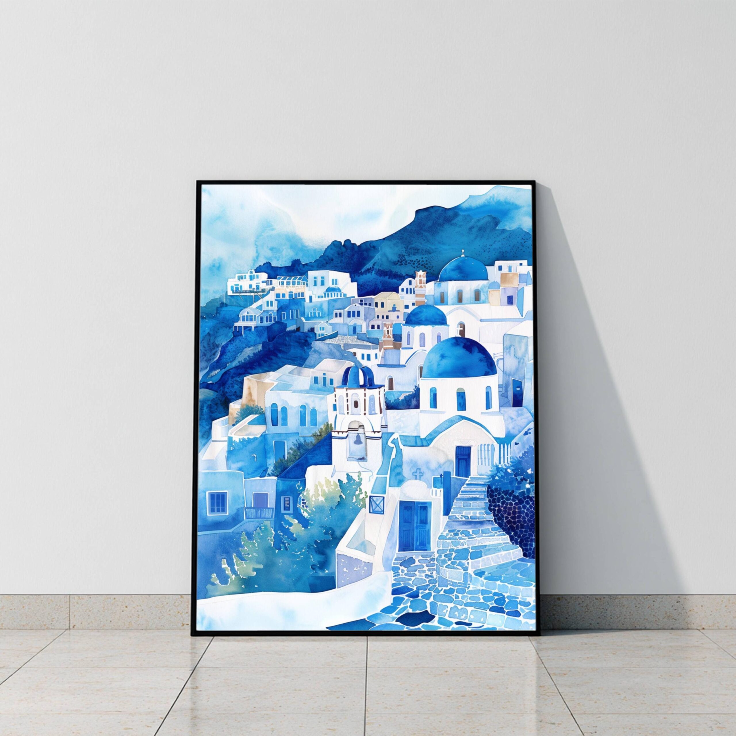 Santorini Island Greece Watercolor: Greek Travel Art Poster - Image 2