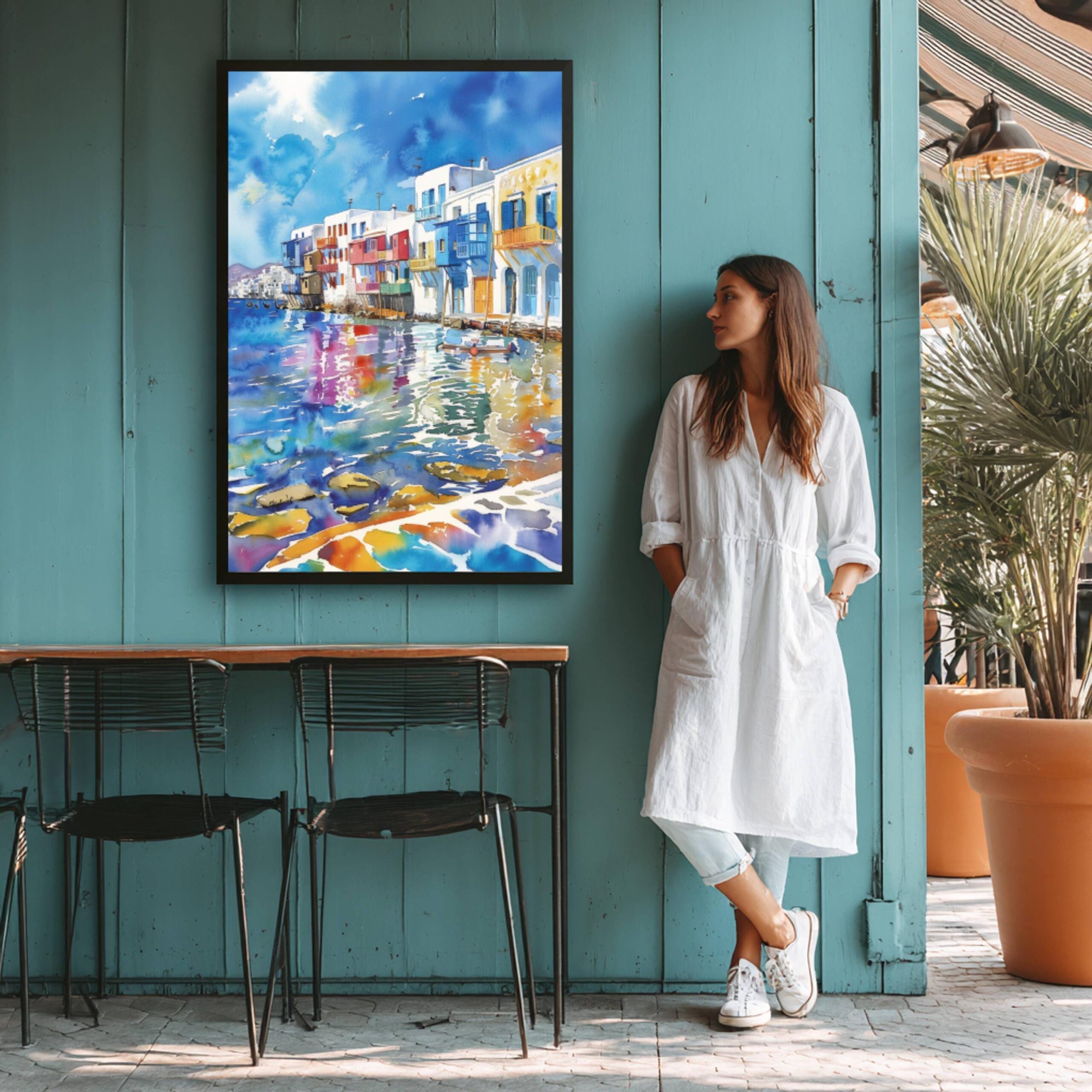 Little Venice on Mykonos Island Greece Watercolor: Greek Travel Art Poster - Image 3