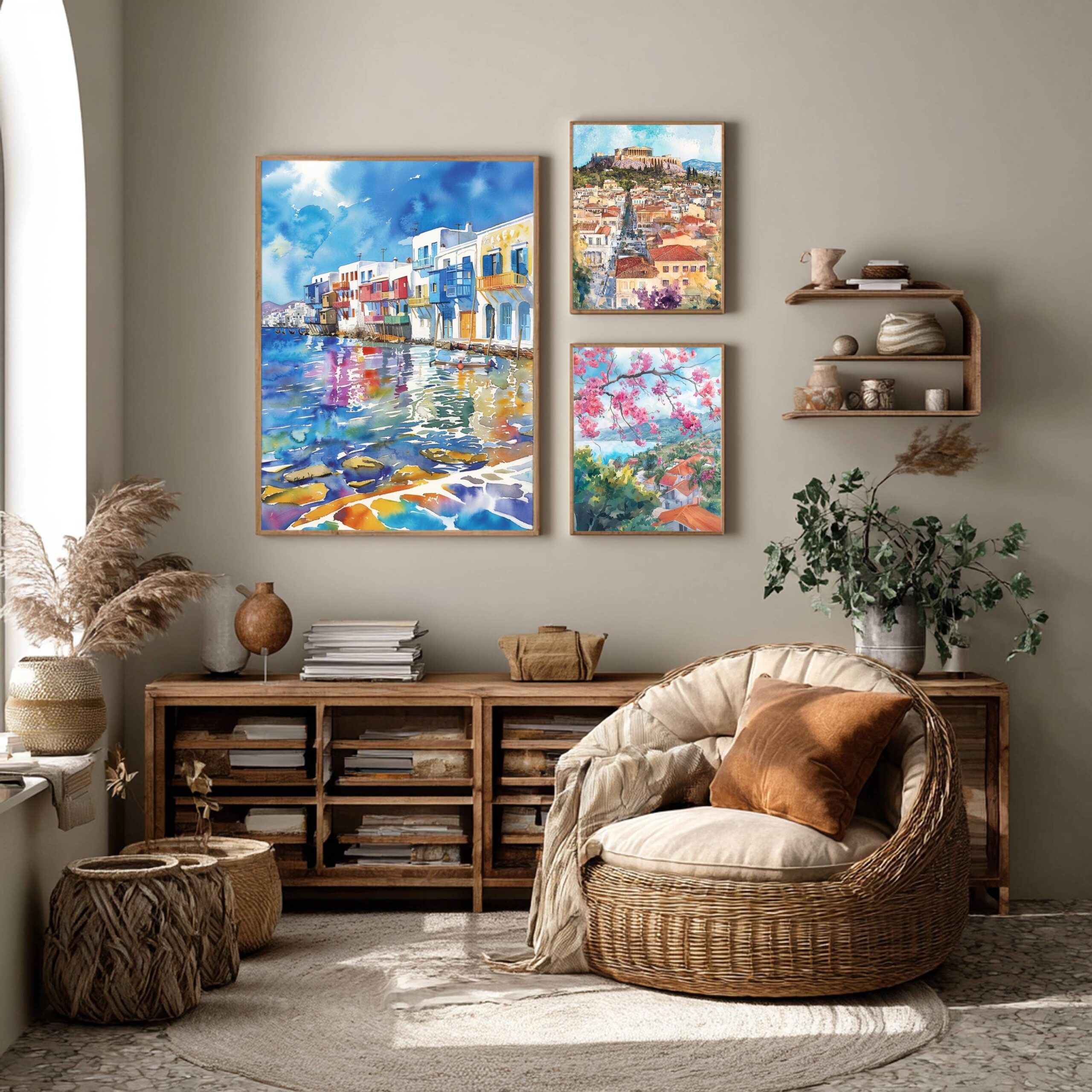 Little Venice on Mykonos Island Greece Watercolor: Greek Travel Art Poster - Image 8