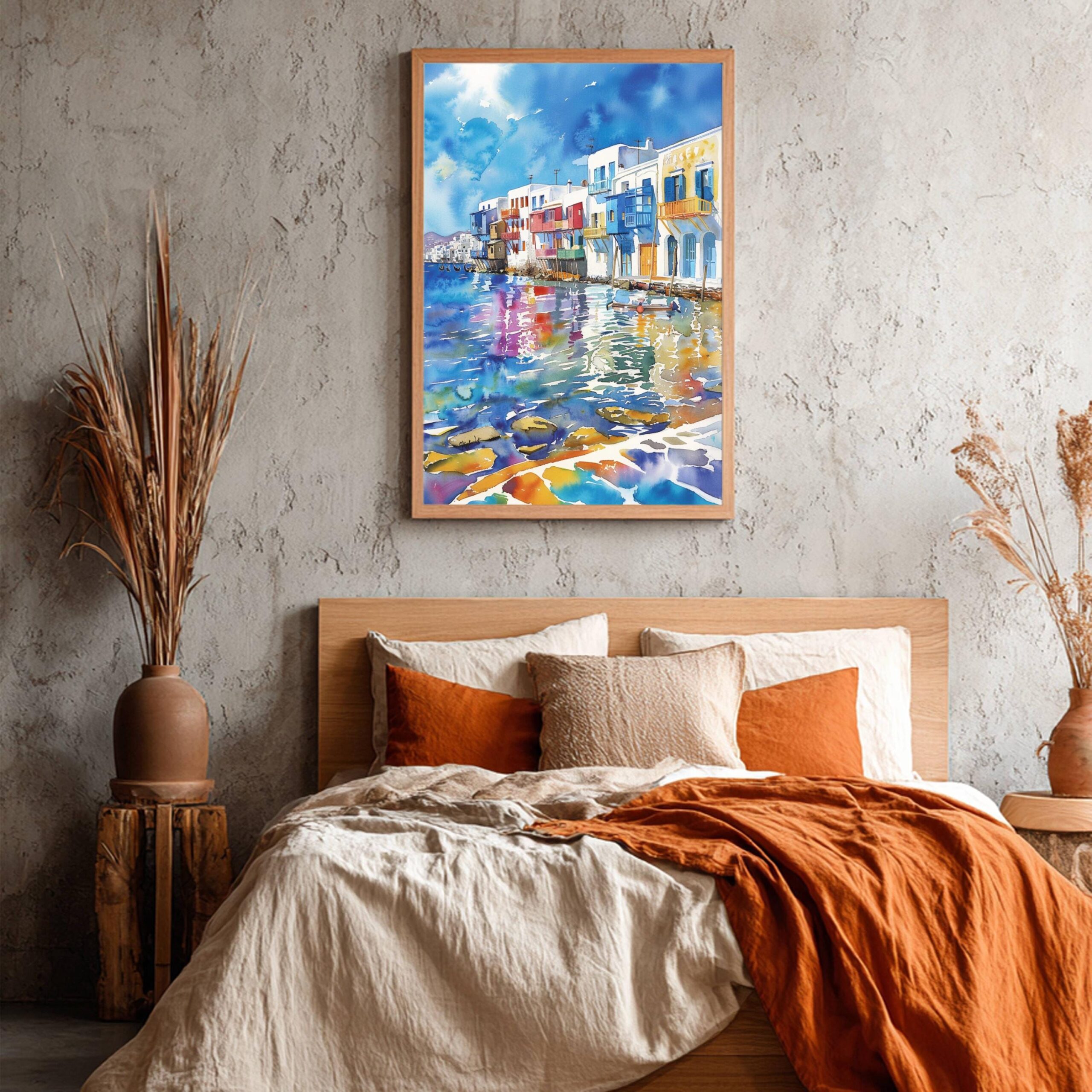 Little Venice on Mykonos Island Greece Watercolor: Greek Travel Art Poster - Image 5