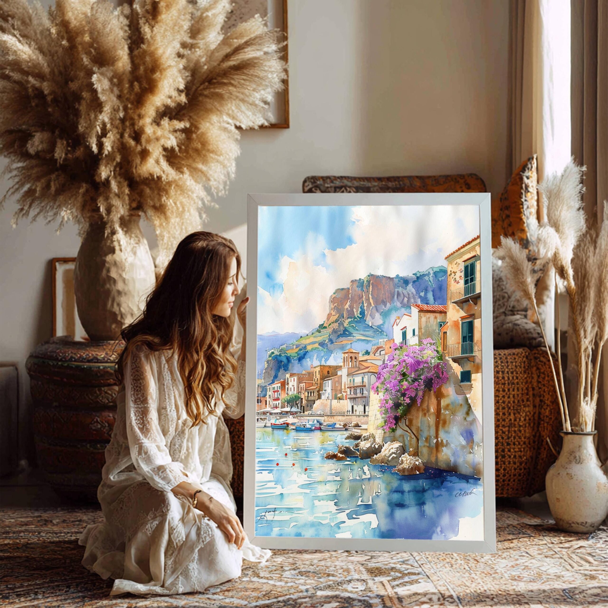 Cefalu Sicily Italy Europe Watercolor Print: Italian Travel Art Poster - Image 3