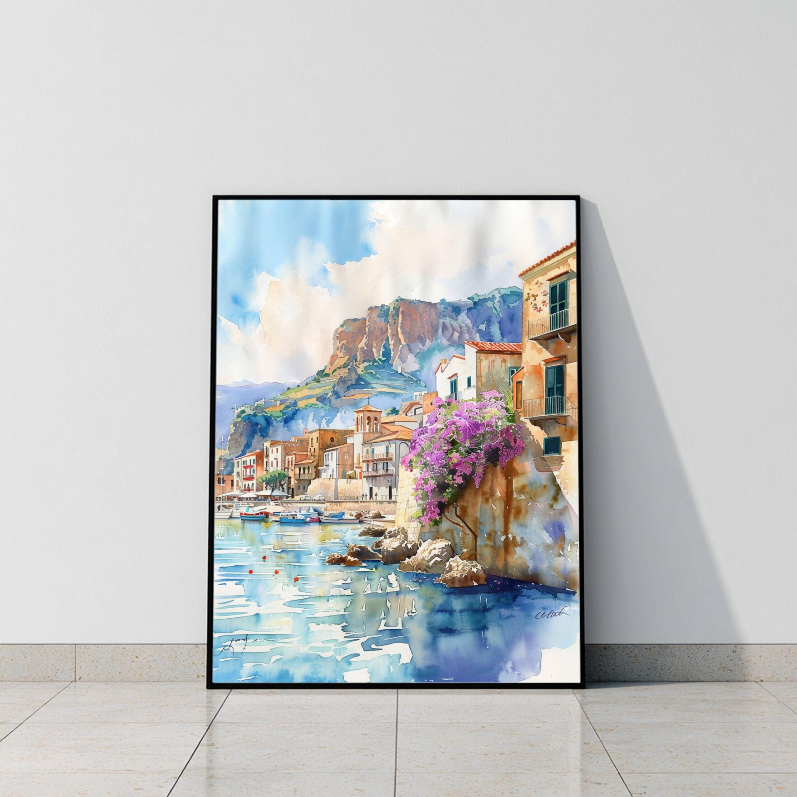 Cefalu Sicily Italy Europe Watercolor Print: Italian Travel Art Poster - Image 2