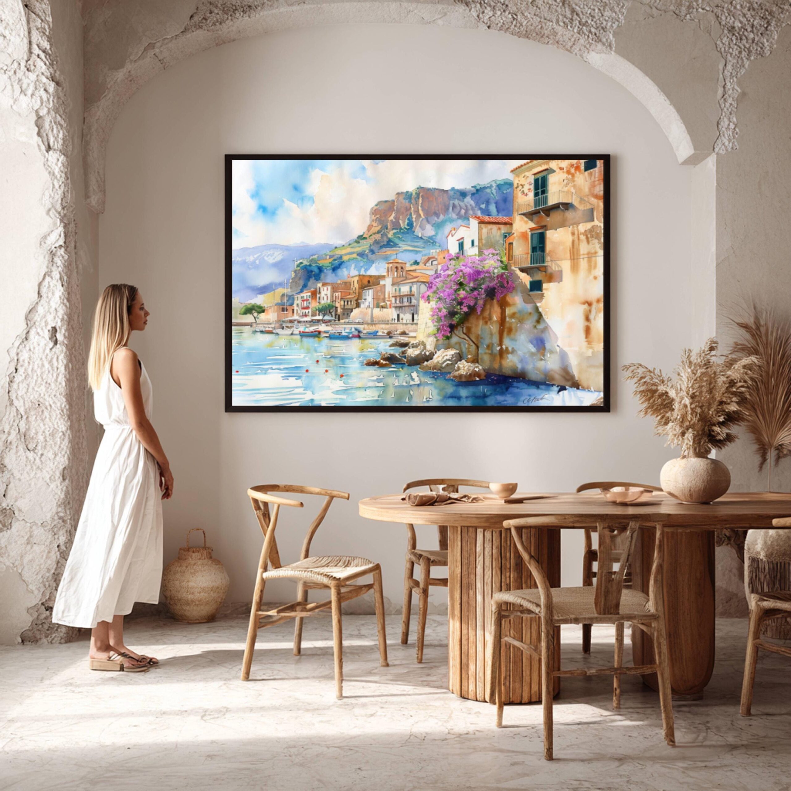 Cefalu Sicily Italy Europe Watercolor Print: Italian Travel Art Poster - Image 2