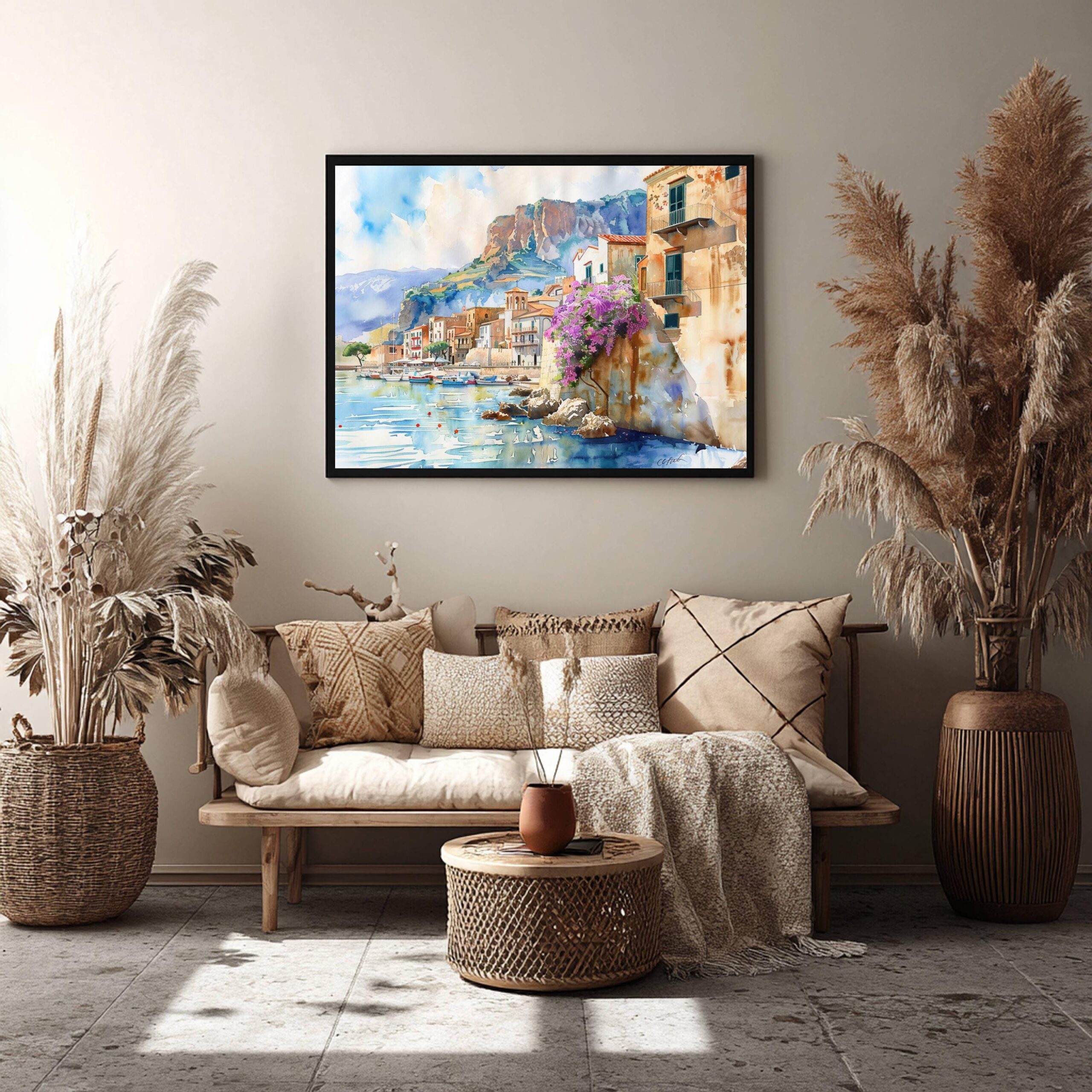 Cefalu Sicily Italy Europe Watercolor Print: Italian Travel Art Poster - Image 3