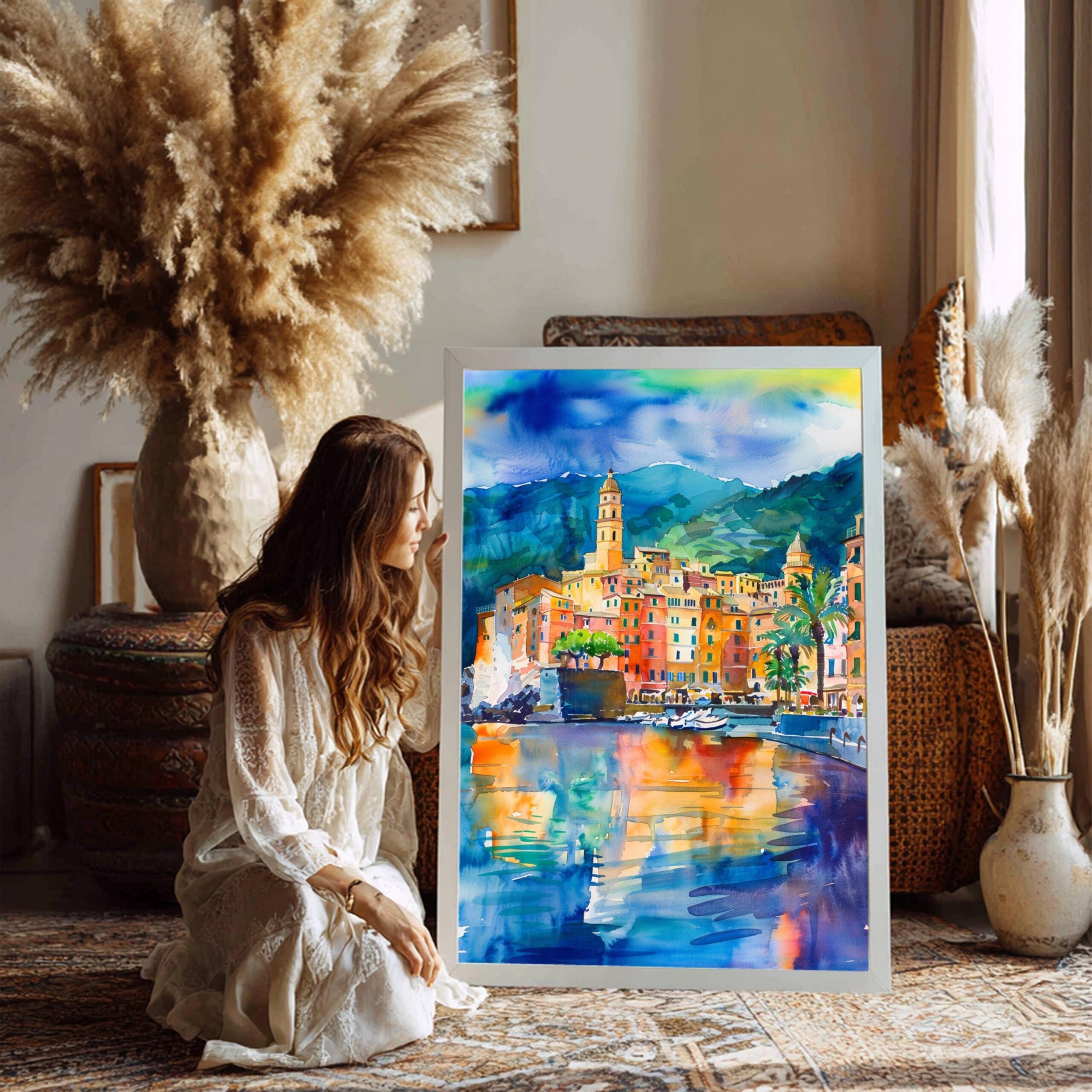 Camogli Liguria Italy Europe Watercolor: Italian Travel Art Print - Image 2