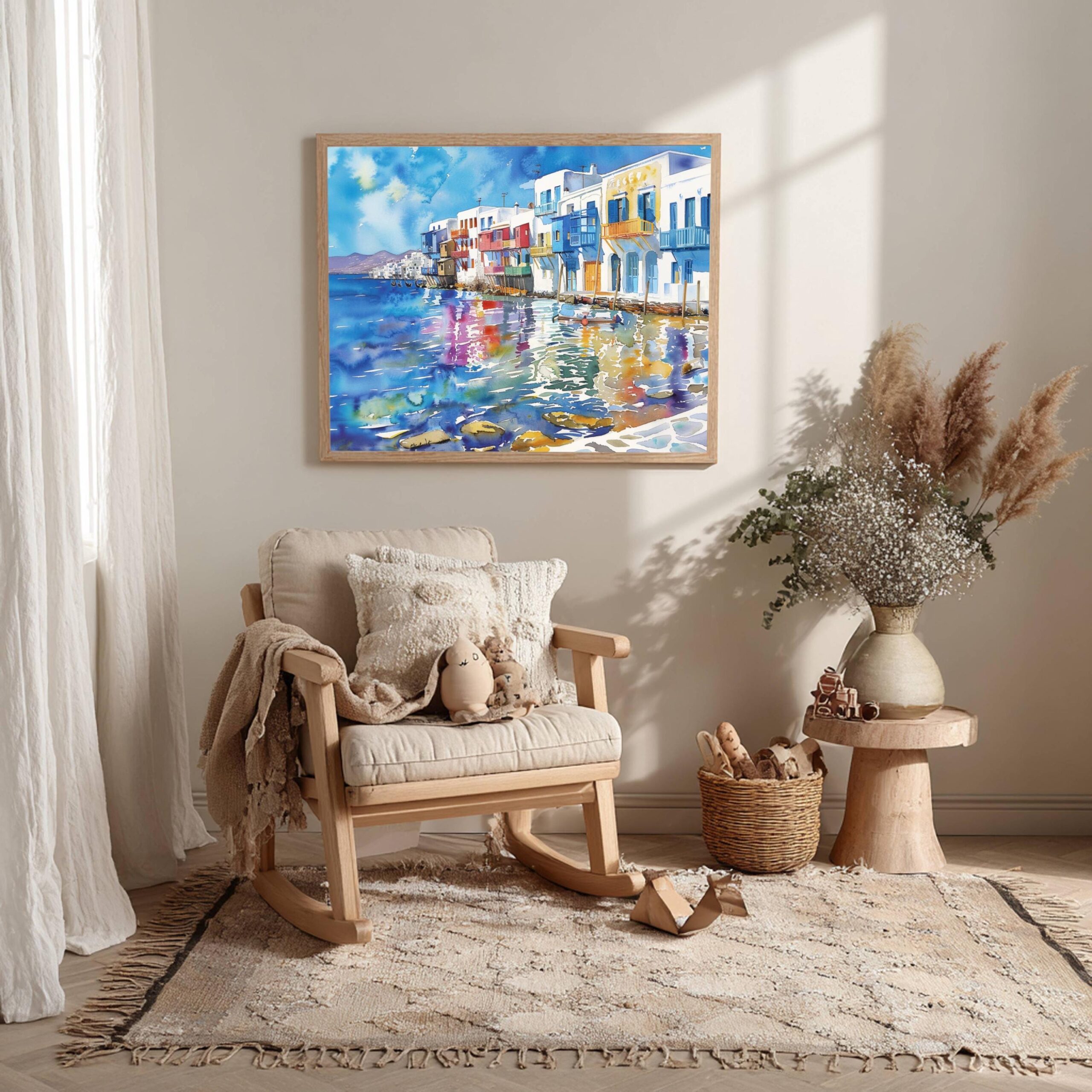 Little Venice on Mykonos Island Greece Watercolor: Greek Travel Art Poster - Image 4