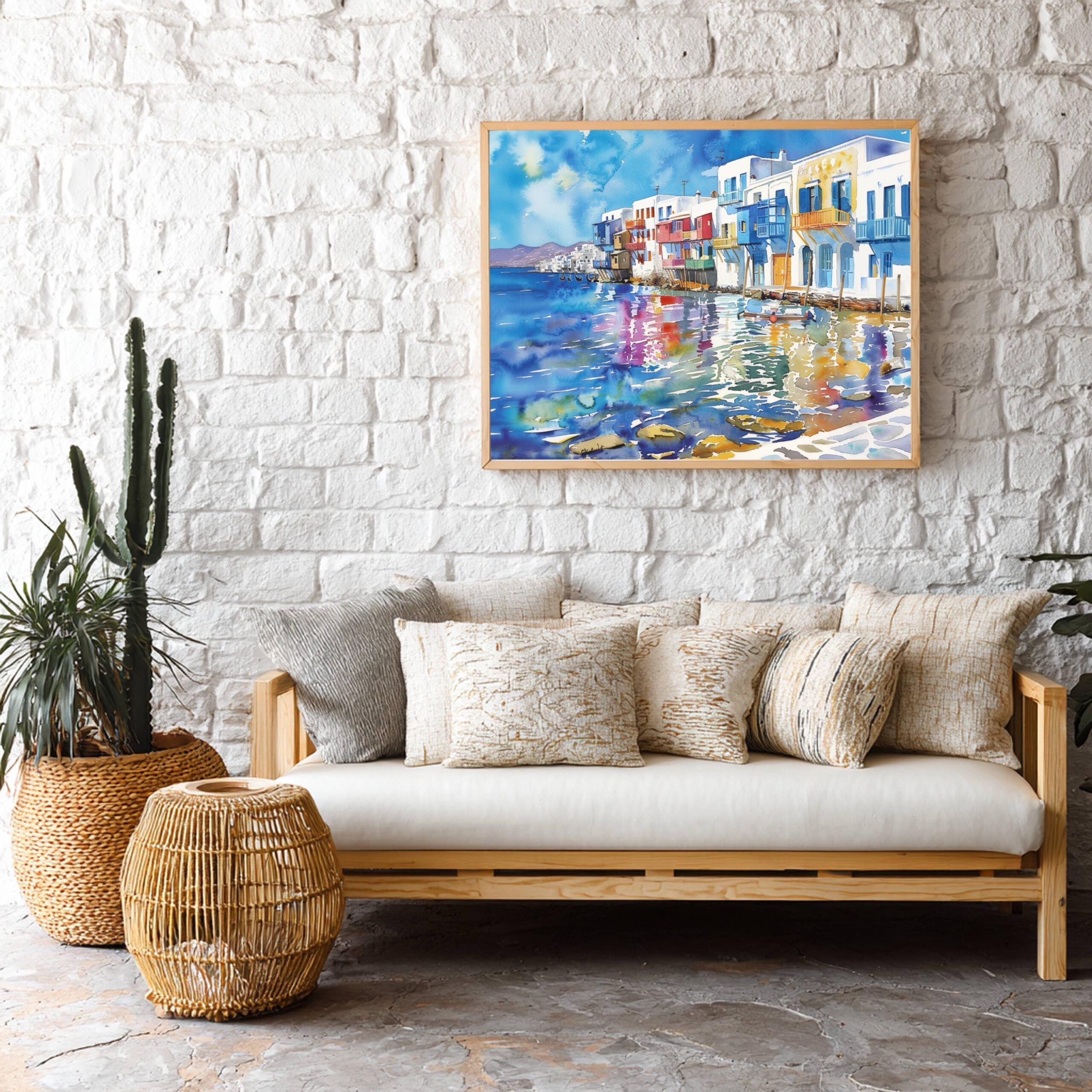 Little Venice on Mykonos Island Greece Watercolor: Greek Travel Art Poster - Image 3