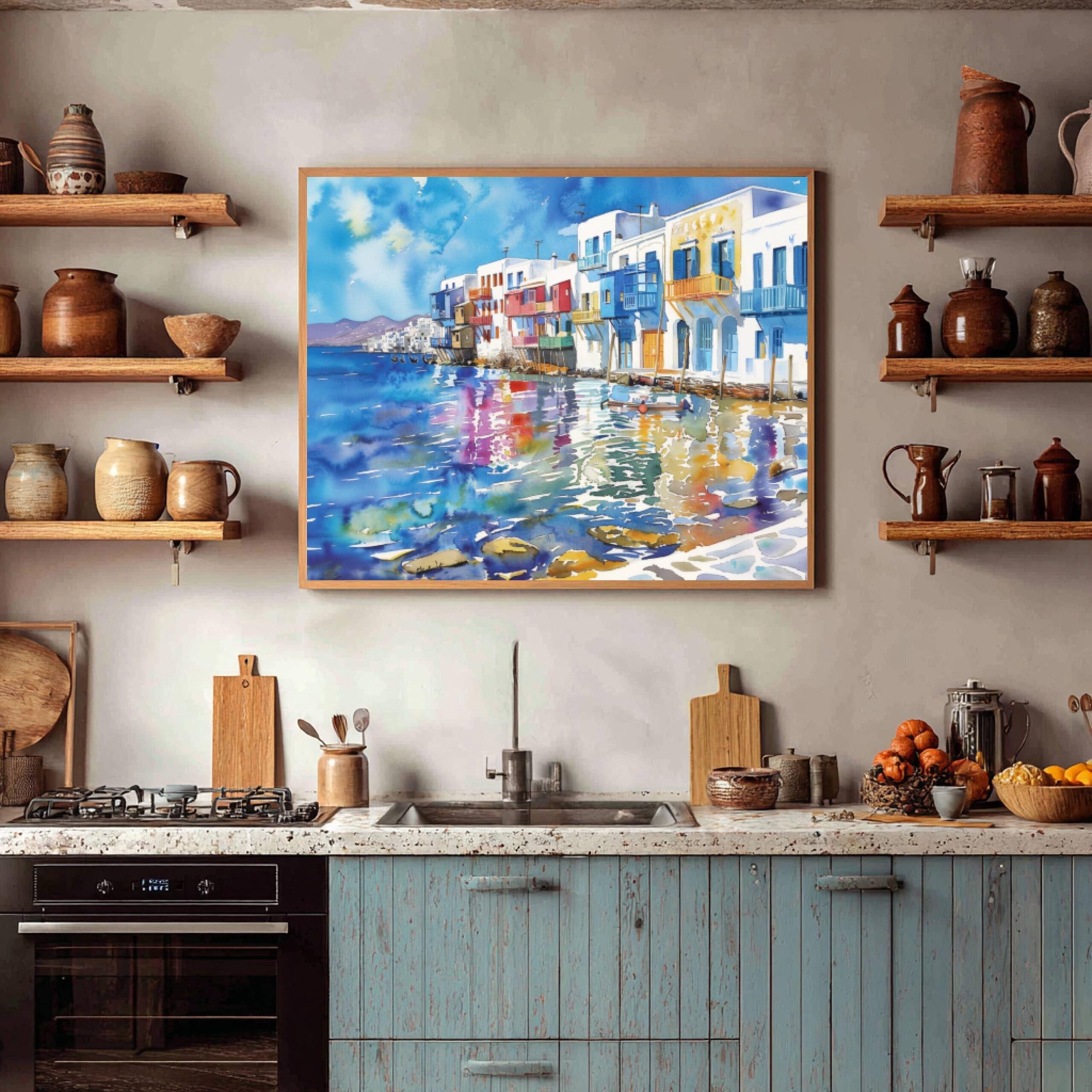 Little Venice on Mykonos Island Greece Watercolor: Greek Travel Art Poster - Image 7