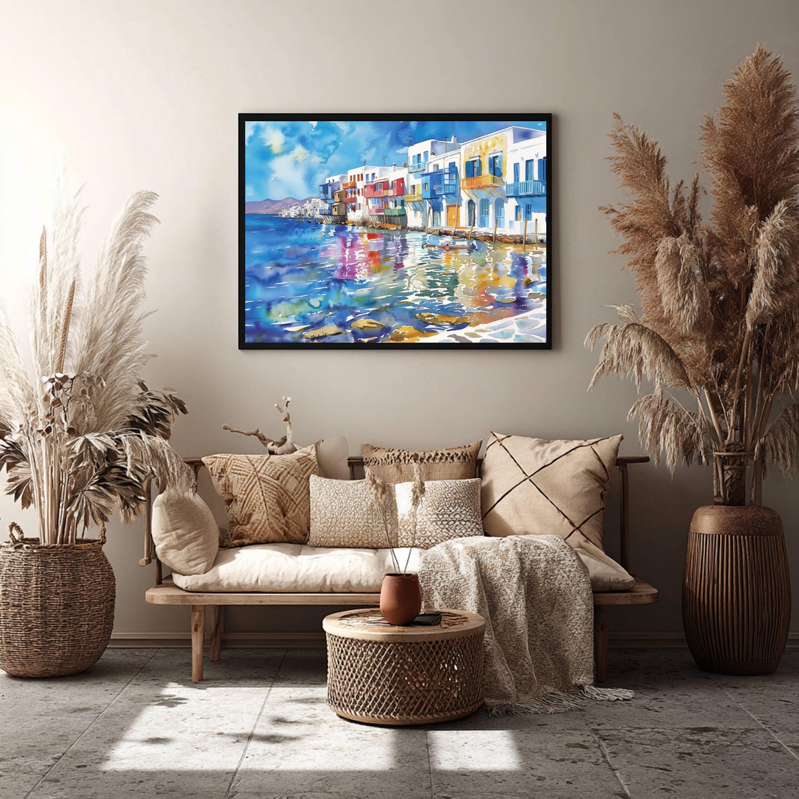 Little Venice on Mykonos Island Greece Watercolor: Greek Travel Art Poster - Image 8