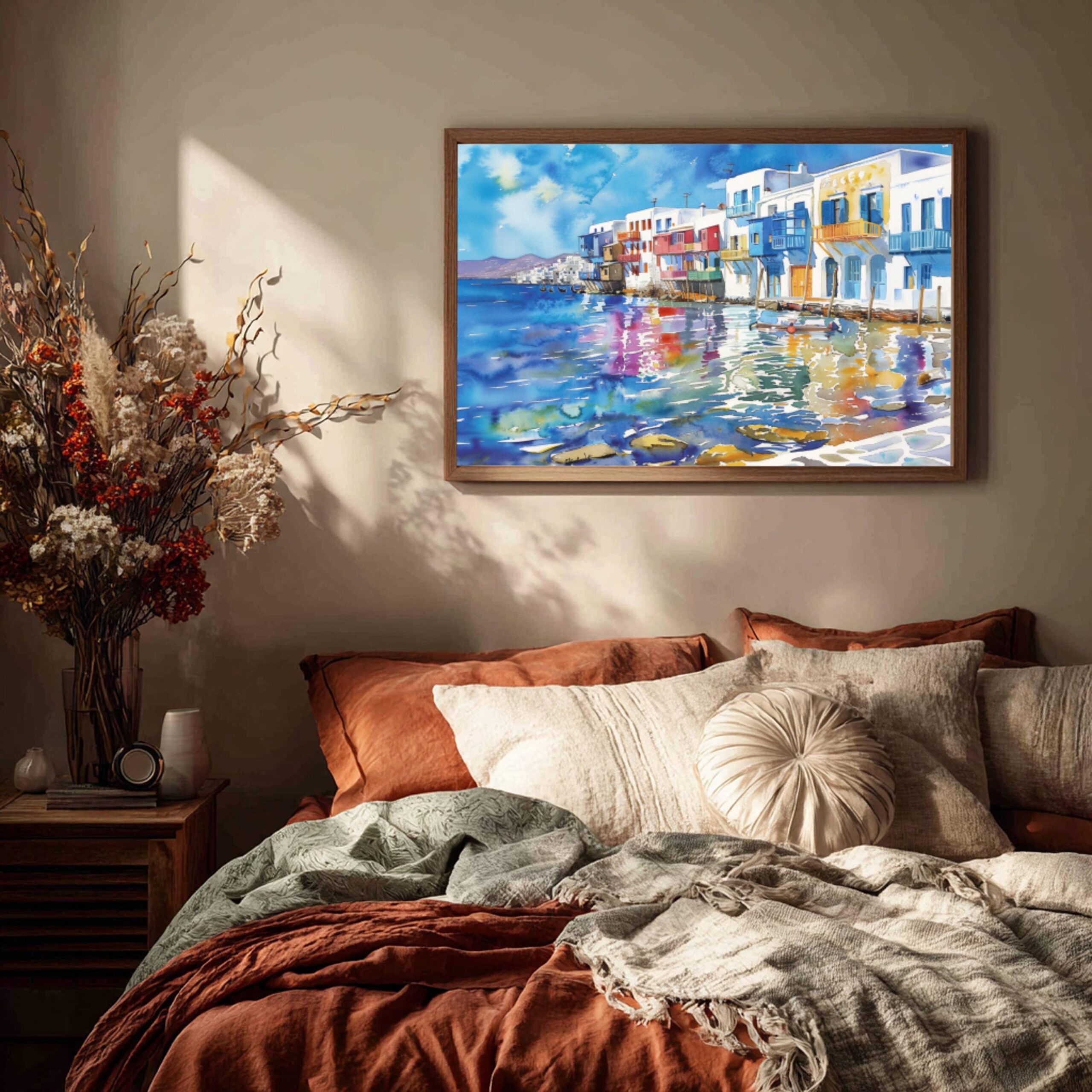 Little Venice on Mykonos Island Greece Watercolor: Greek Travel Art Poster - Image 9