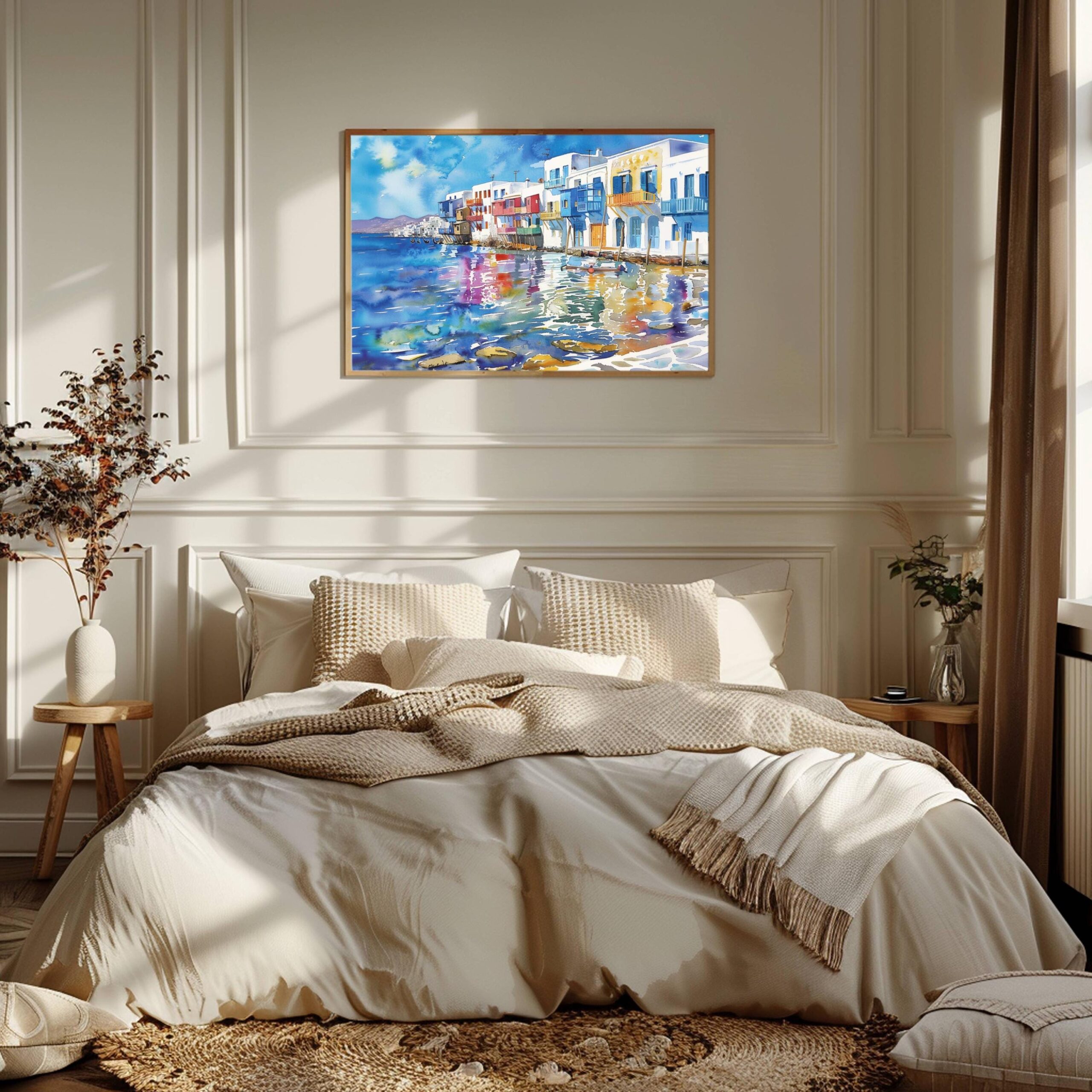 Little Venice on Mykonos Island Greece Watercolor: Greek Travel Art Poster - Image 5