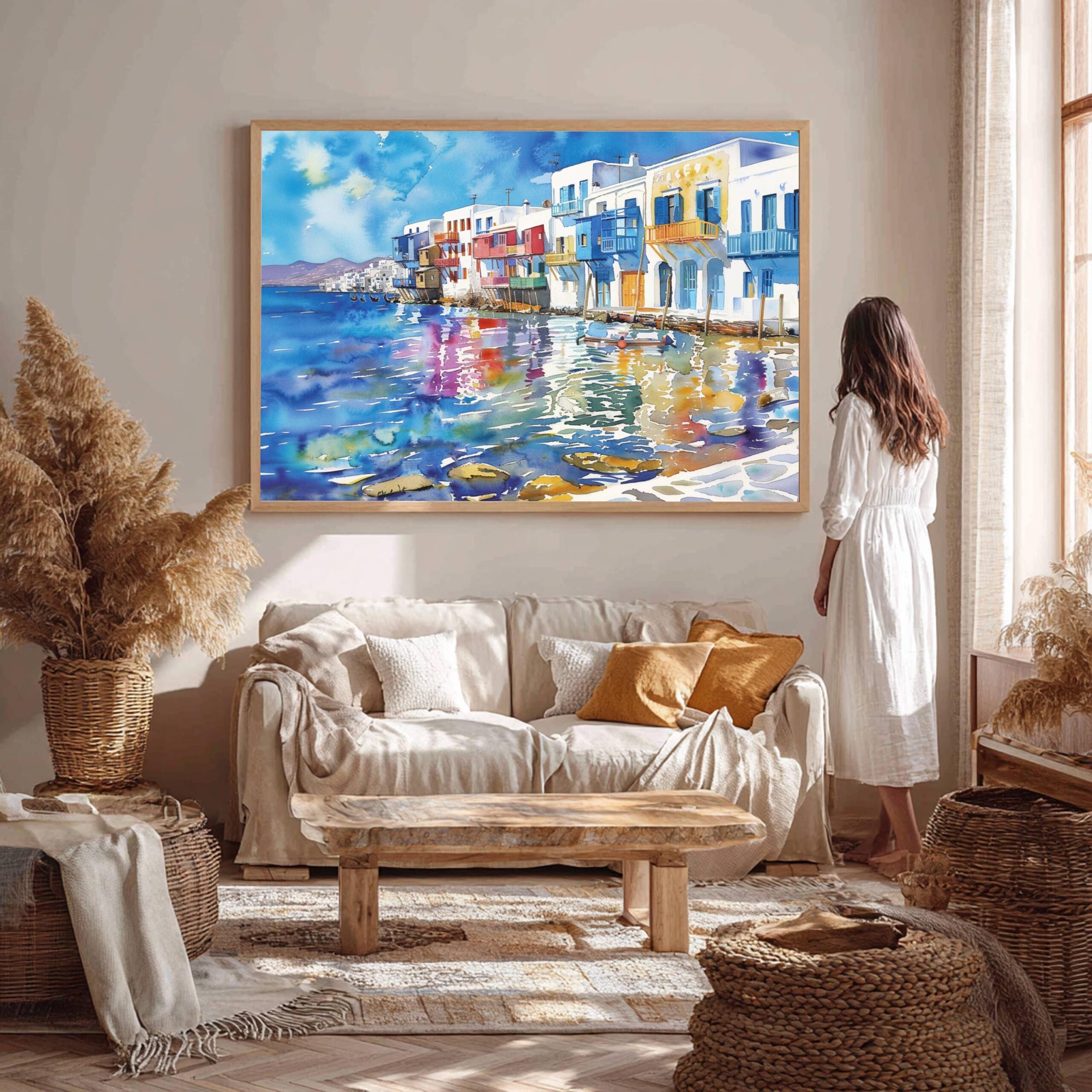 Little Venice on Mykonos Island Greece Watercolor: Greek Travel Art Poster - Image 6