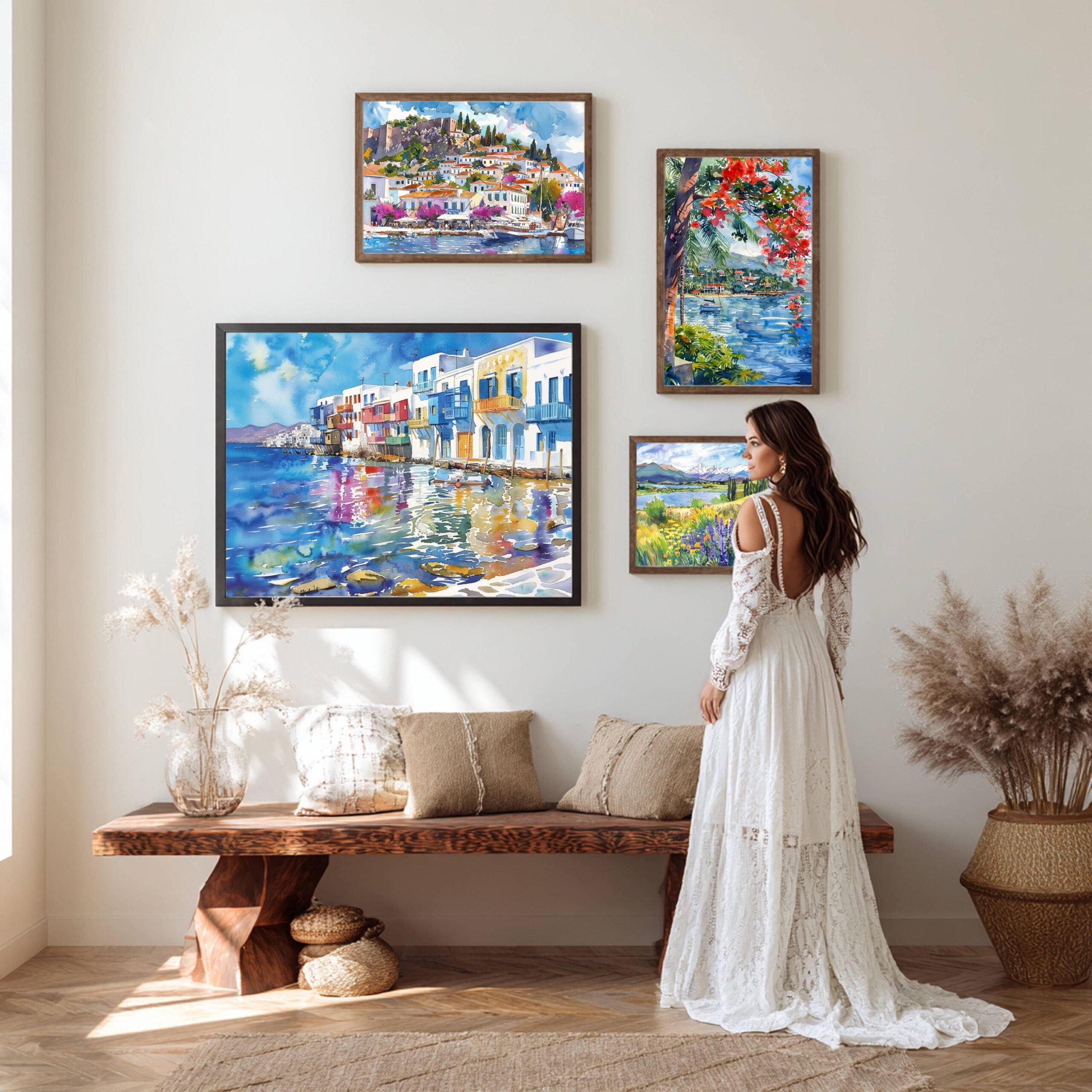 Little Venice on Mykonos Island Greece Watercolor: Greek Travel Art Poster - Image 10